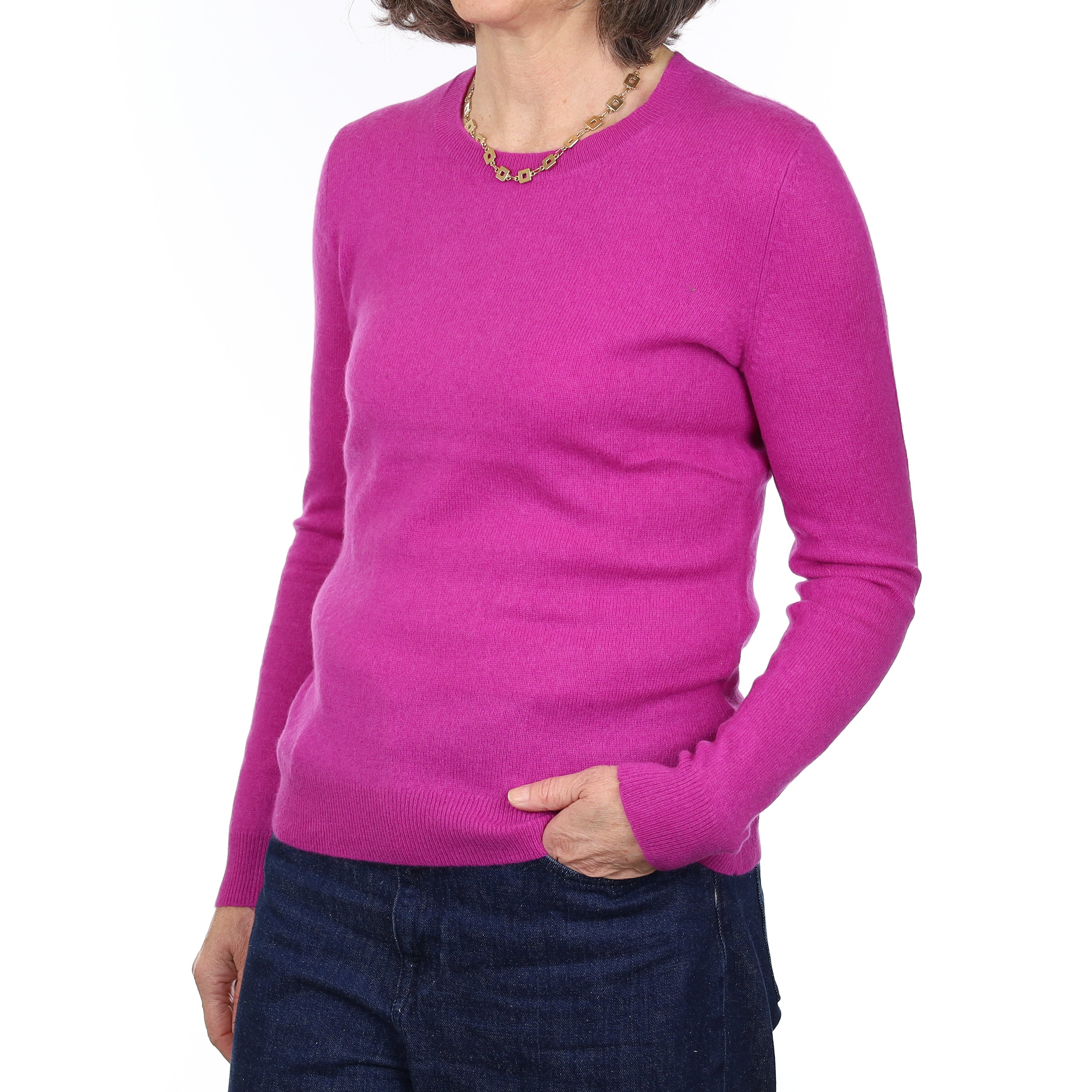 Magenta Pink Cashmere Crew Neck Jumper Medium