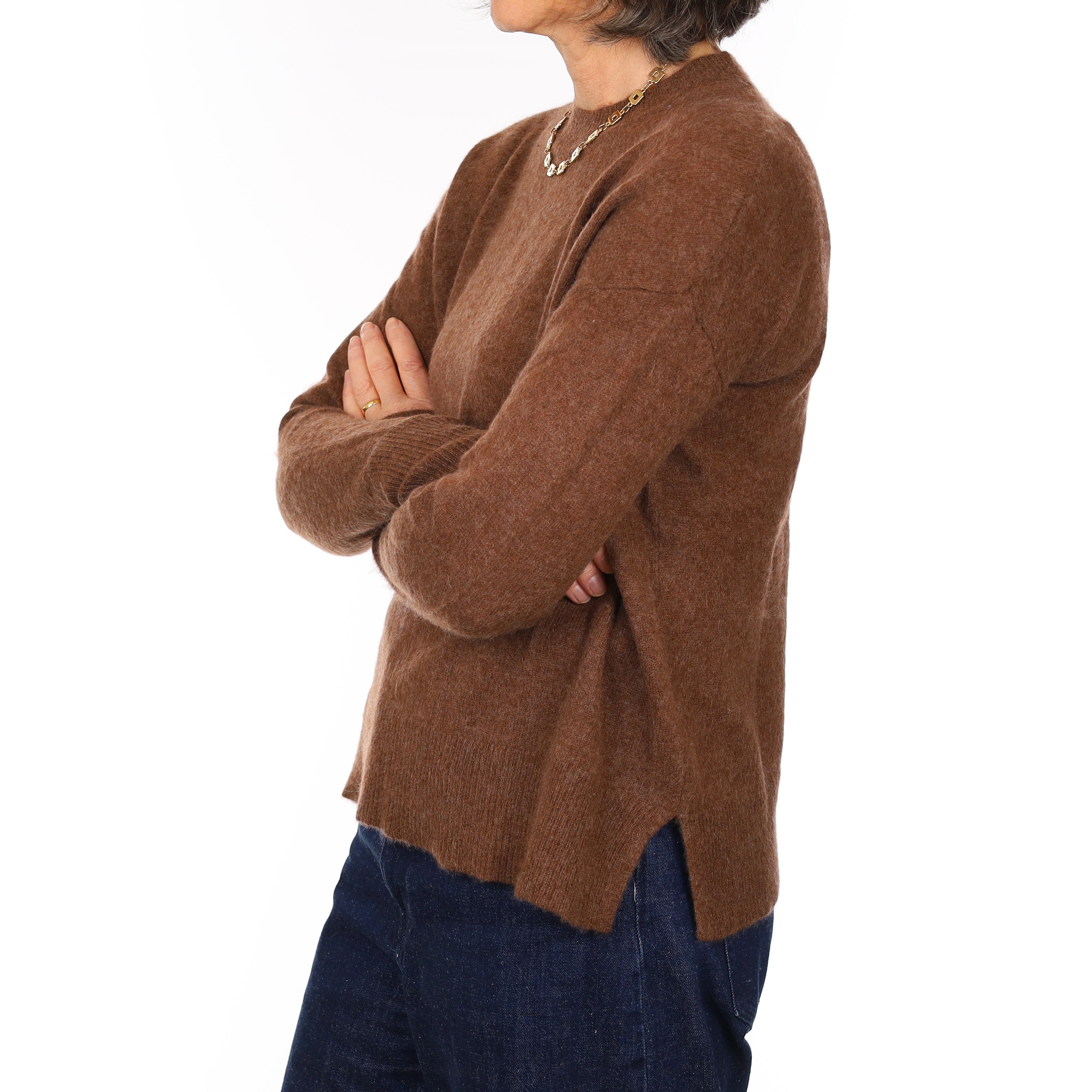 Walnut Brown Cashmere Crew Neck Jumper Medium