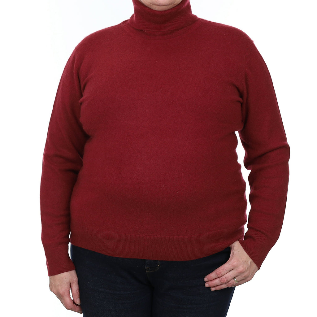 Burgundy Red Cashmere Polo Neck Jumper Extra Large