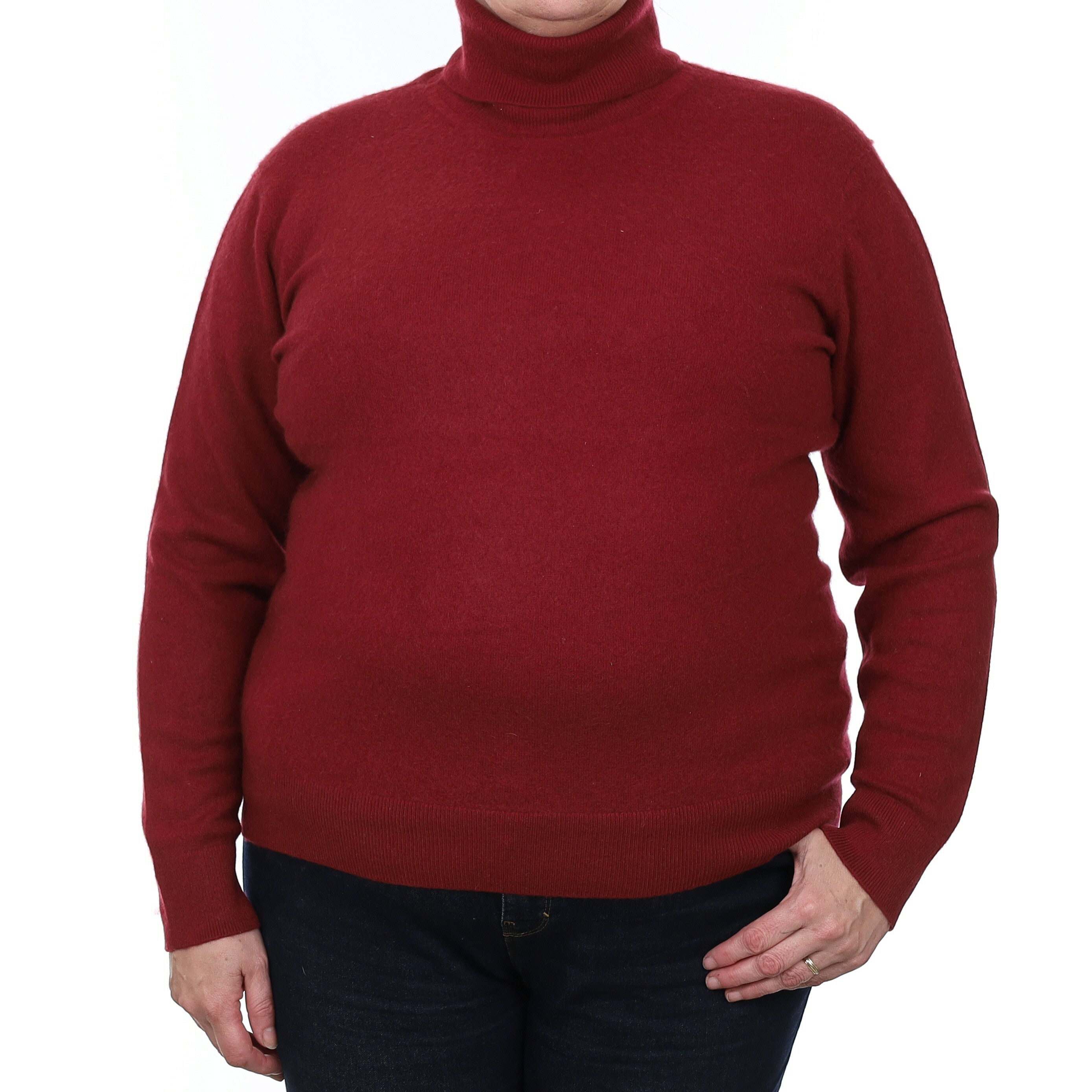 Burgundy Red Cashmere Polo Neck Jumper Extra Large