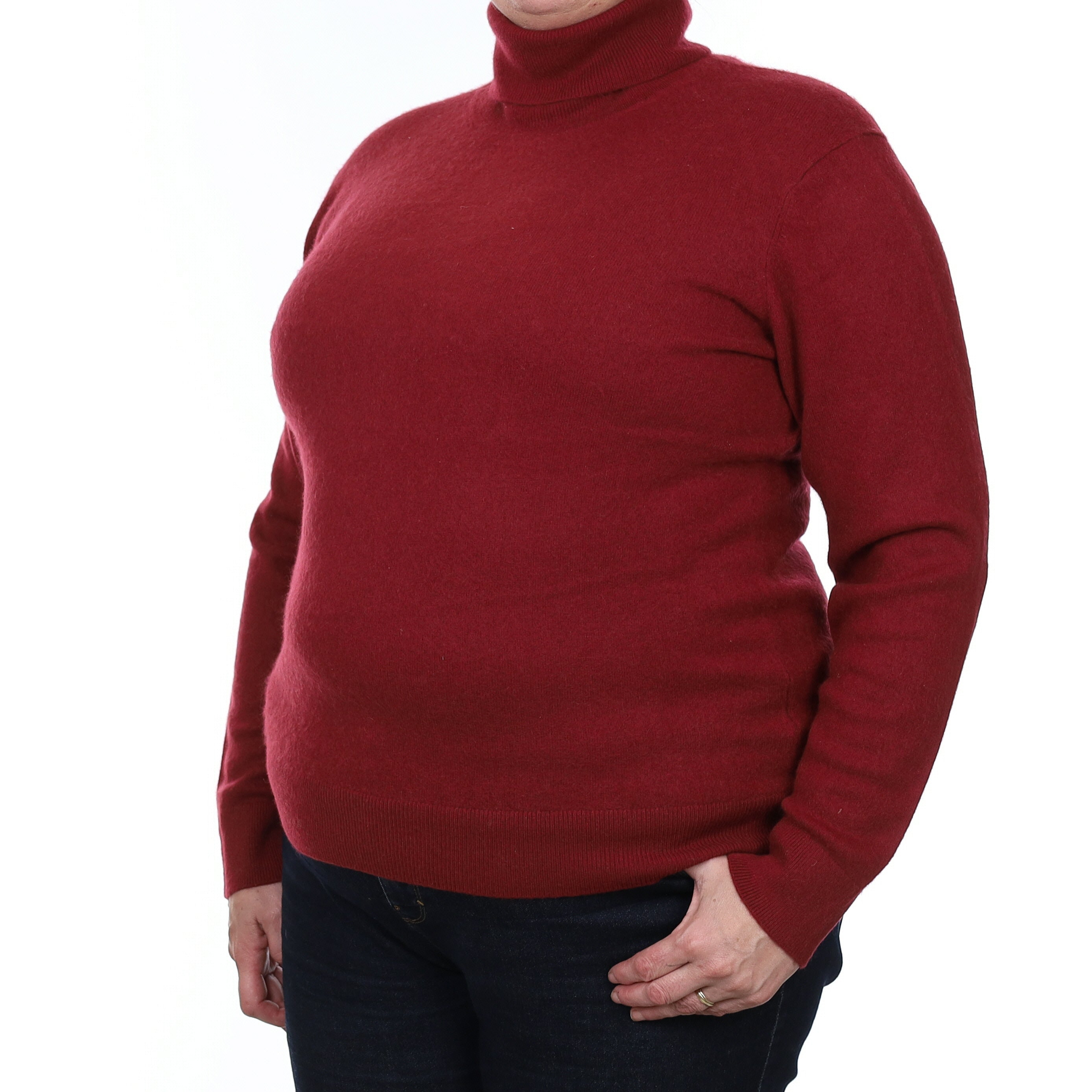 Burgundy Red Cashmere Polo Neck Jumper Extra Large