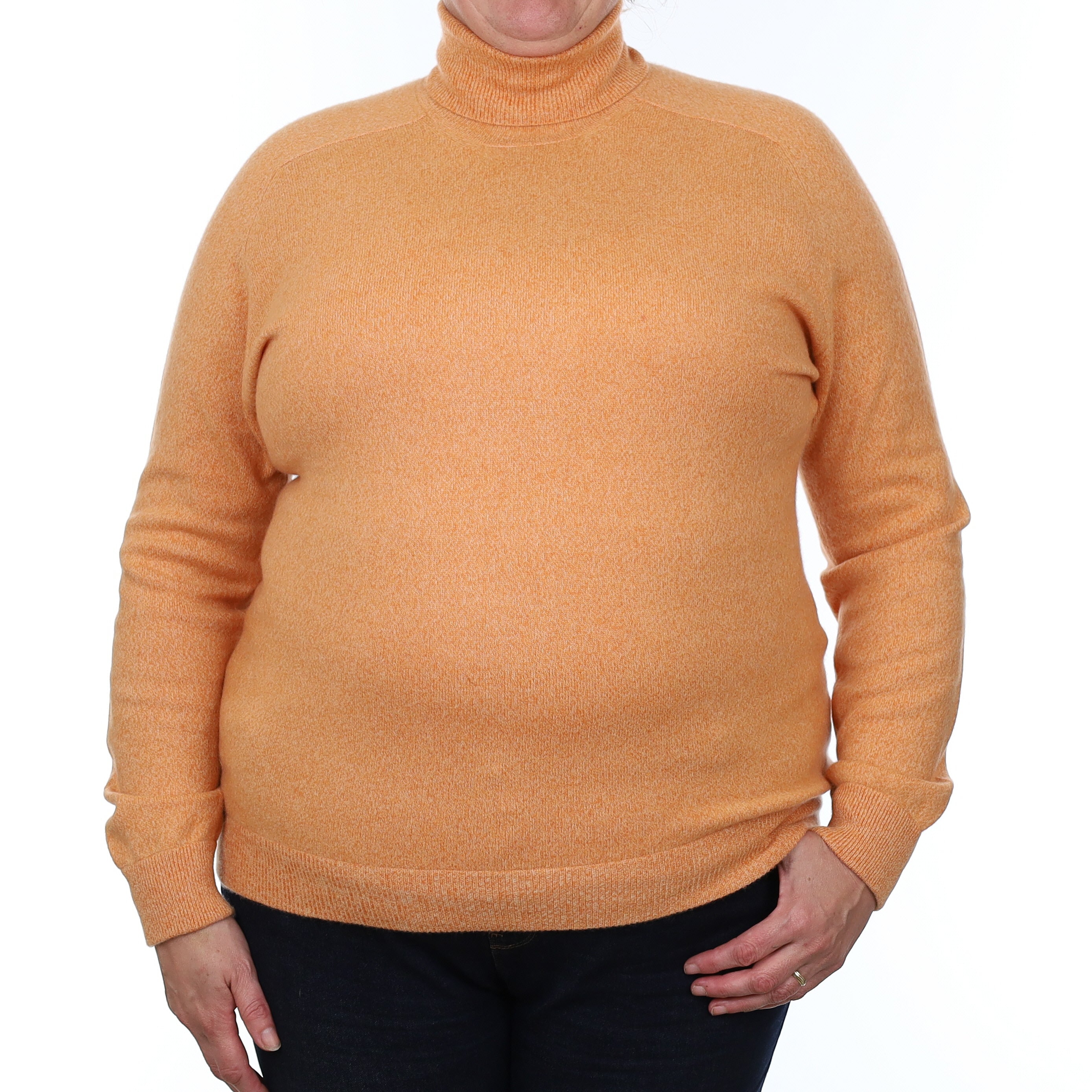 Peach Marl Cashmere Polo Neck Jumper Extra Large