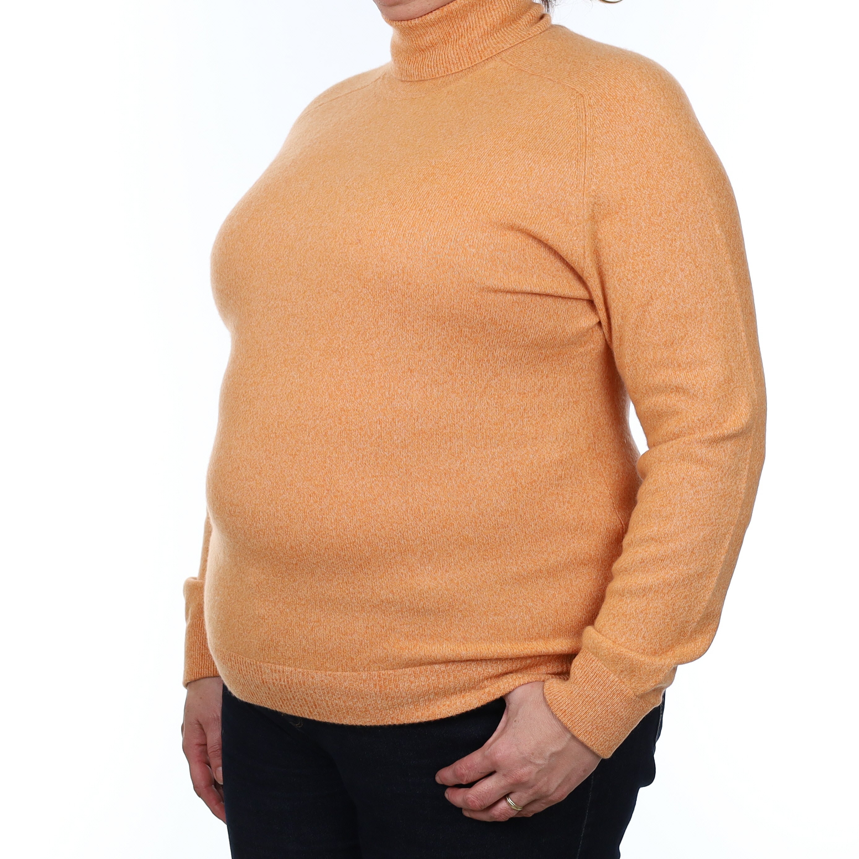 Peach Marl Cashmere Polo Neck Jumper Extra Large