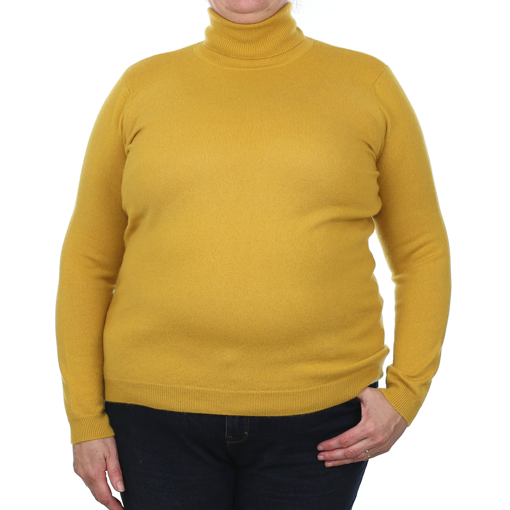 Mustard Yellow Cashmere Polo Neck Jumper XXL