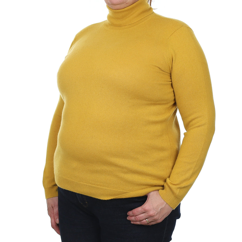 Mustard Yellow Cashmere Polo Neck Jumper XXL