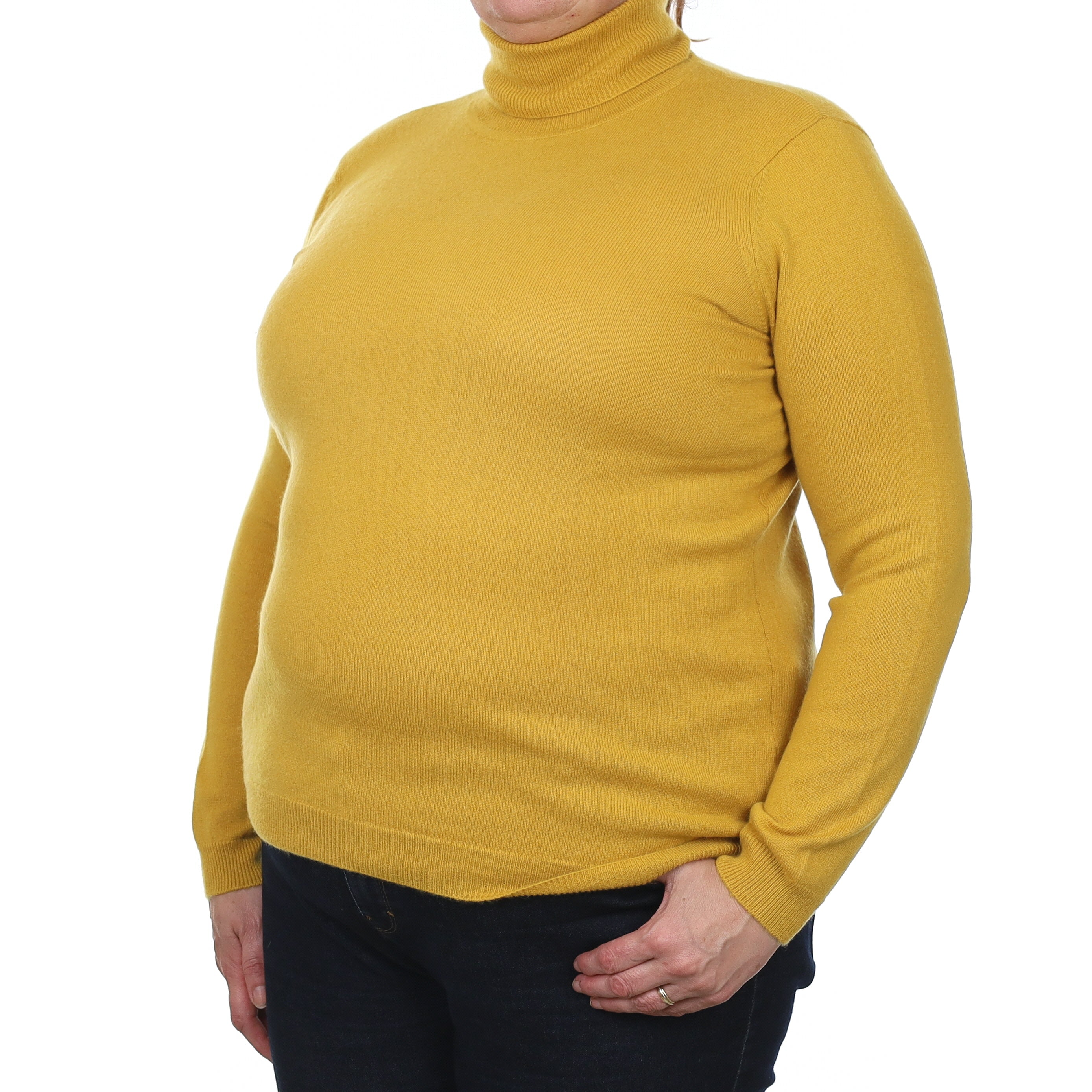Mustard Yellow Cashmere Polo Neck Jumper XXL