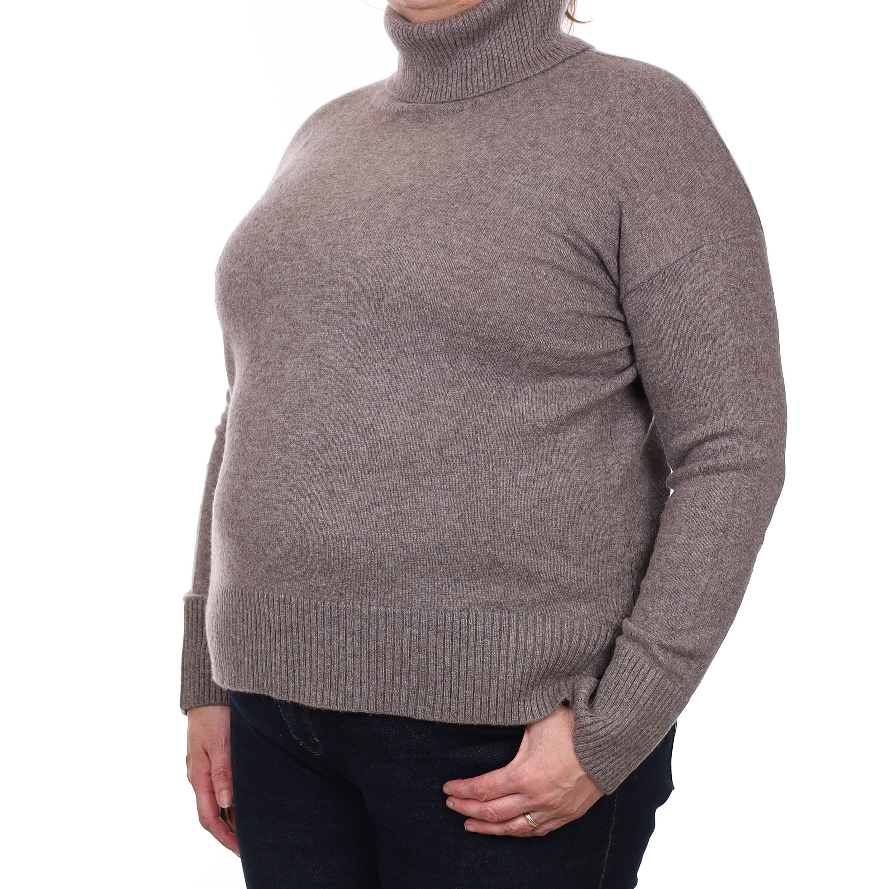 The White Company Mocha Brown Cashmere Polo Neck Jumper Extra Large