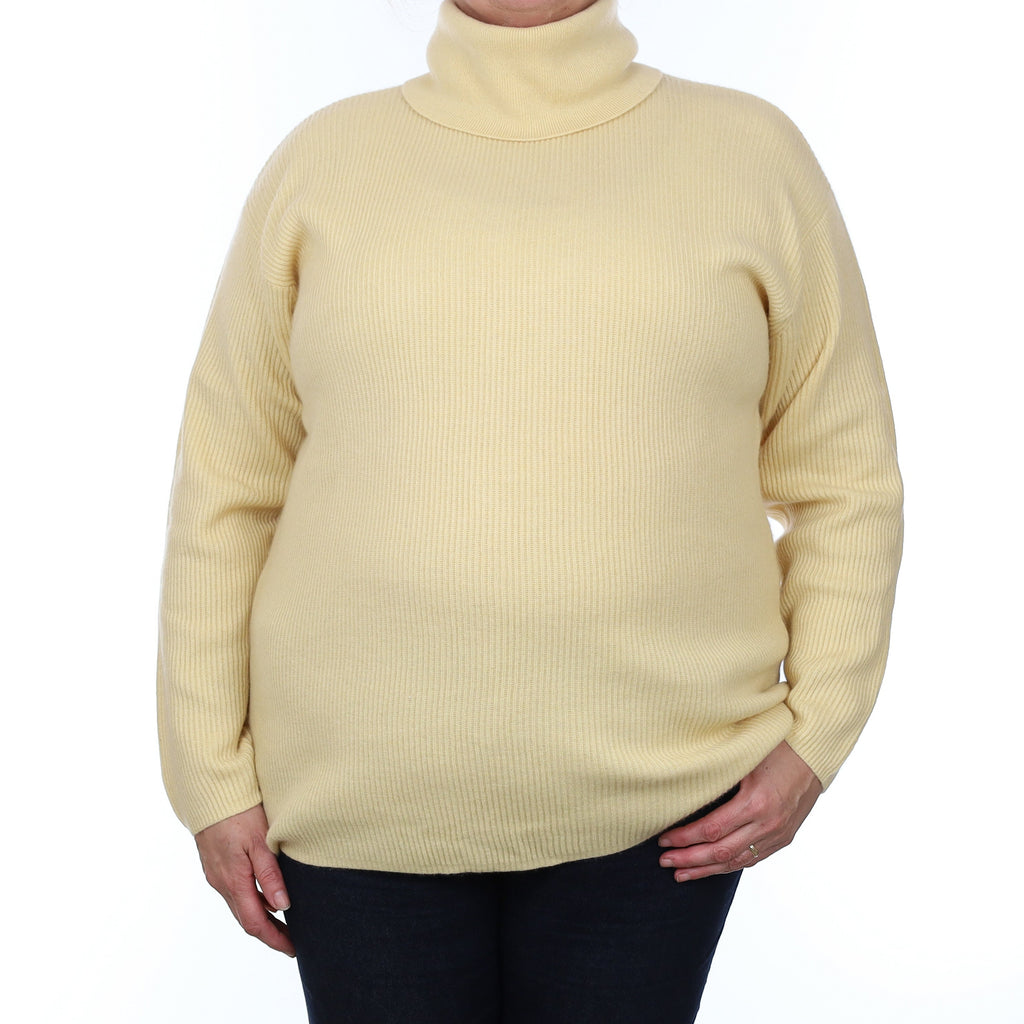 Custard Yellow Rib Cashmere Polo Neck Jumper Extra Large