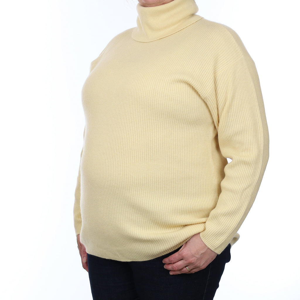 Custard Yellow Rib Cashmere Polo Neck Jumper Extra Large