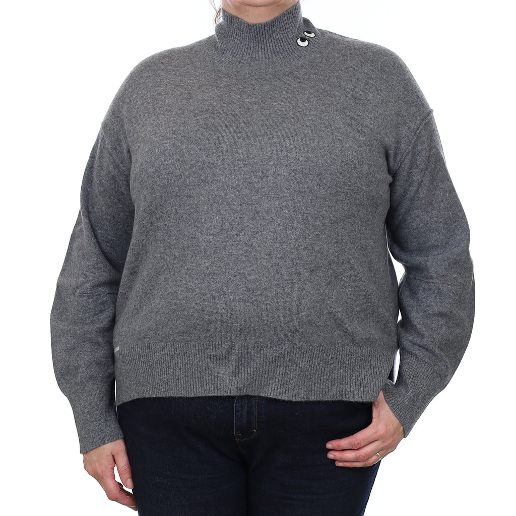 Slate Grey Eye Motif Cashmere Turtleneck Jumper Extra Large