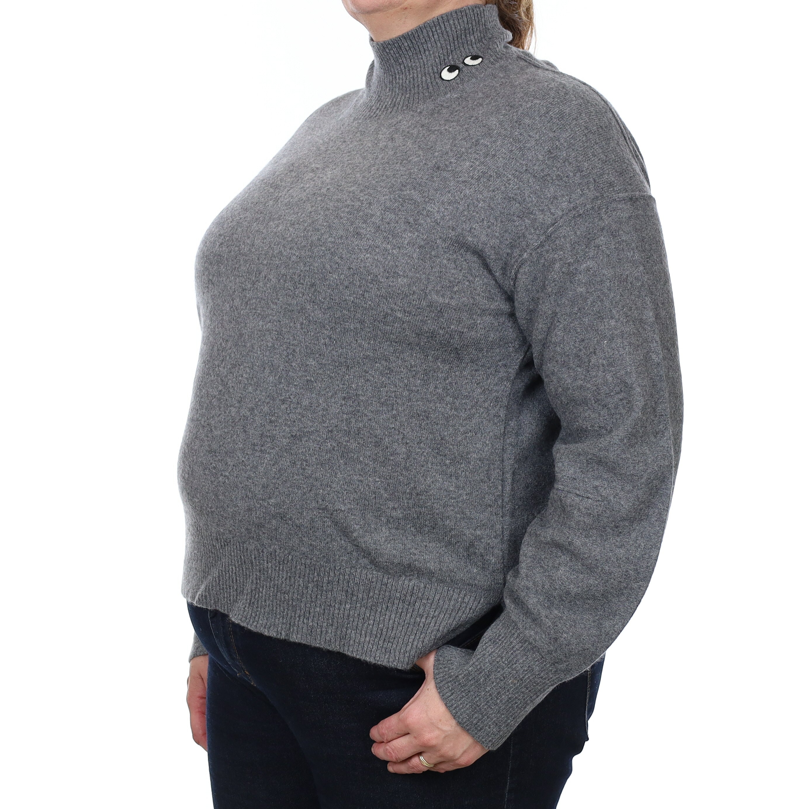 Slate Grey Eye Motif Cashmere Turtleneck Jumper Extra Large