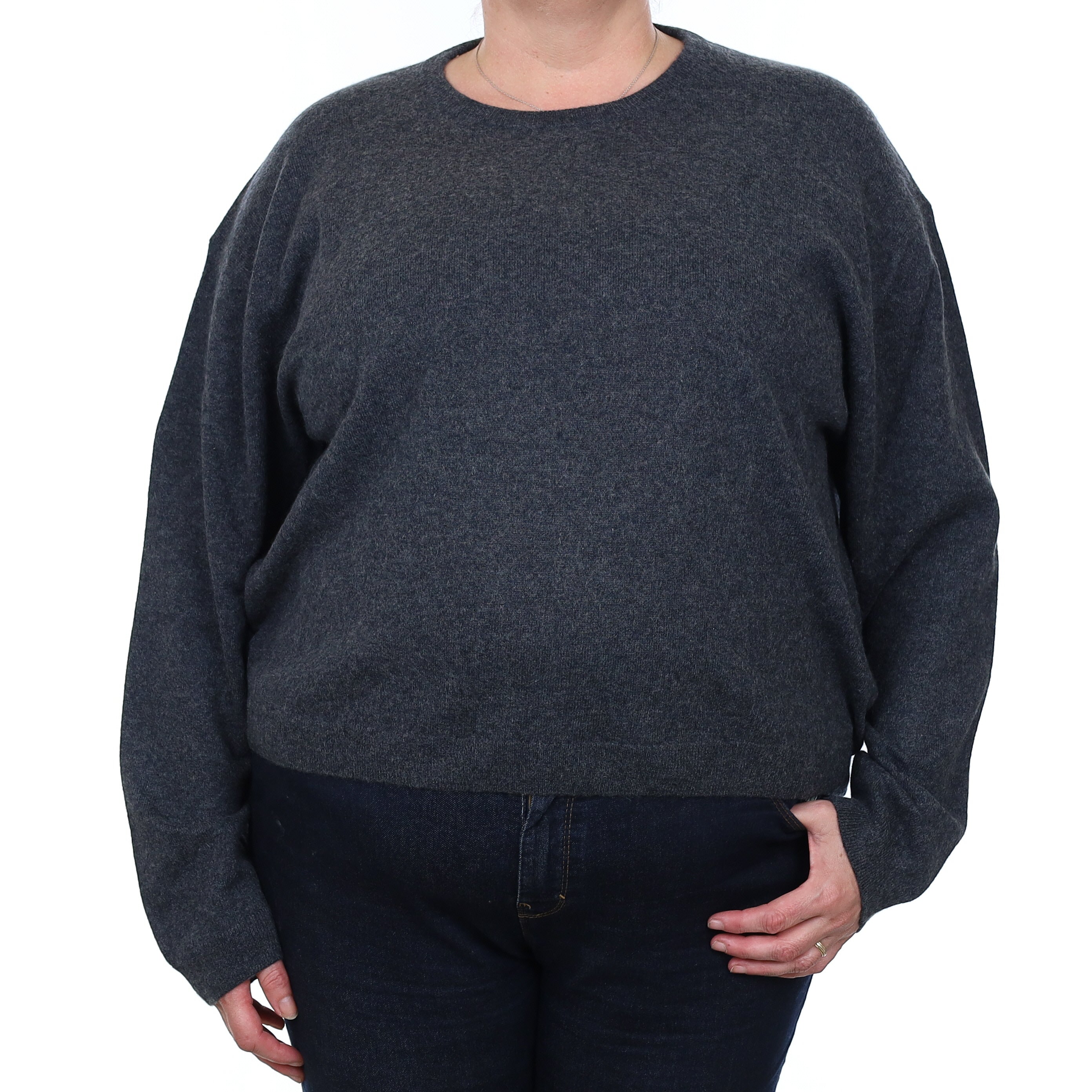 Charcoal Grey Cashmere Boxy Crew Neck Jumper XXL