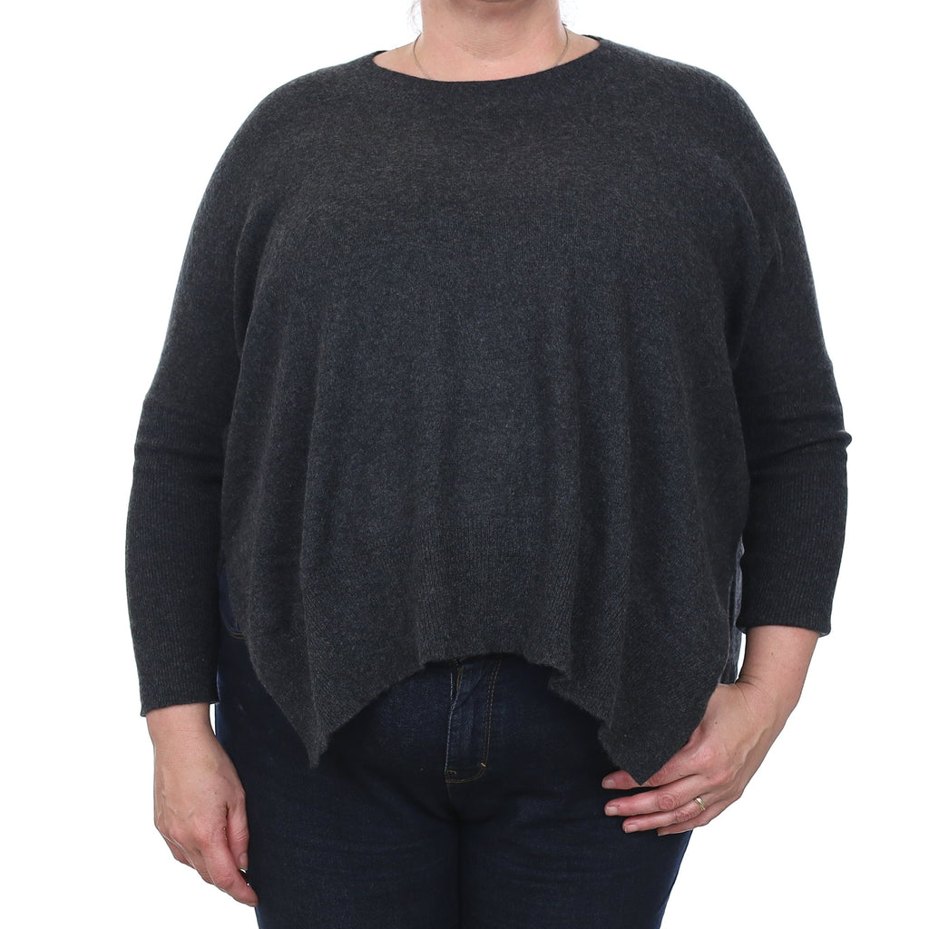 Charcoal Grey Cashmere Slit Side Crew Neck Jumper Extra Large