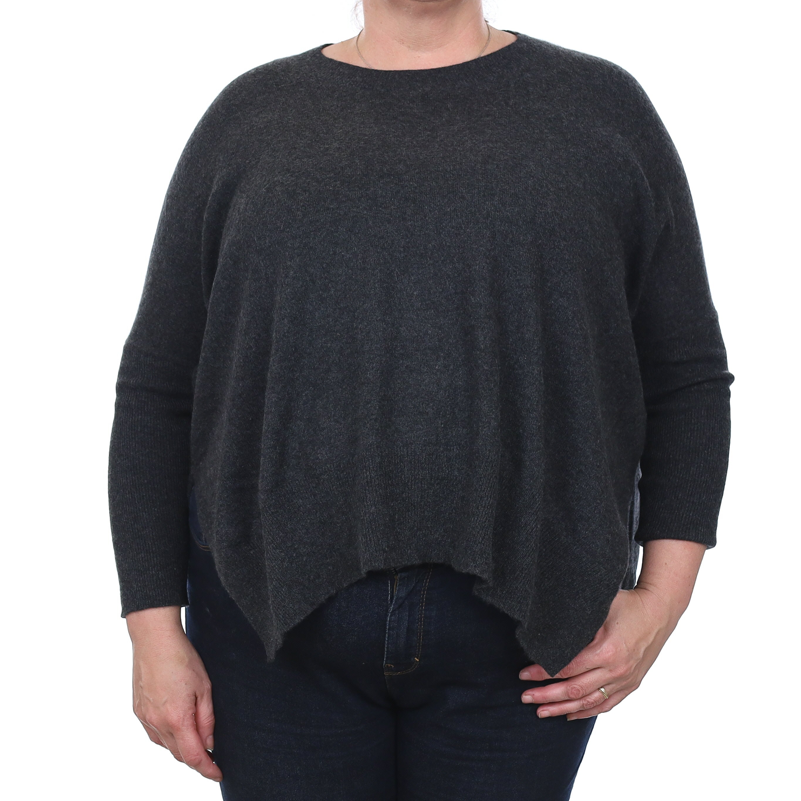 Charcoal Grey Cashmere Slit Side Crew Neck Jumper Extra Large