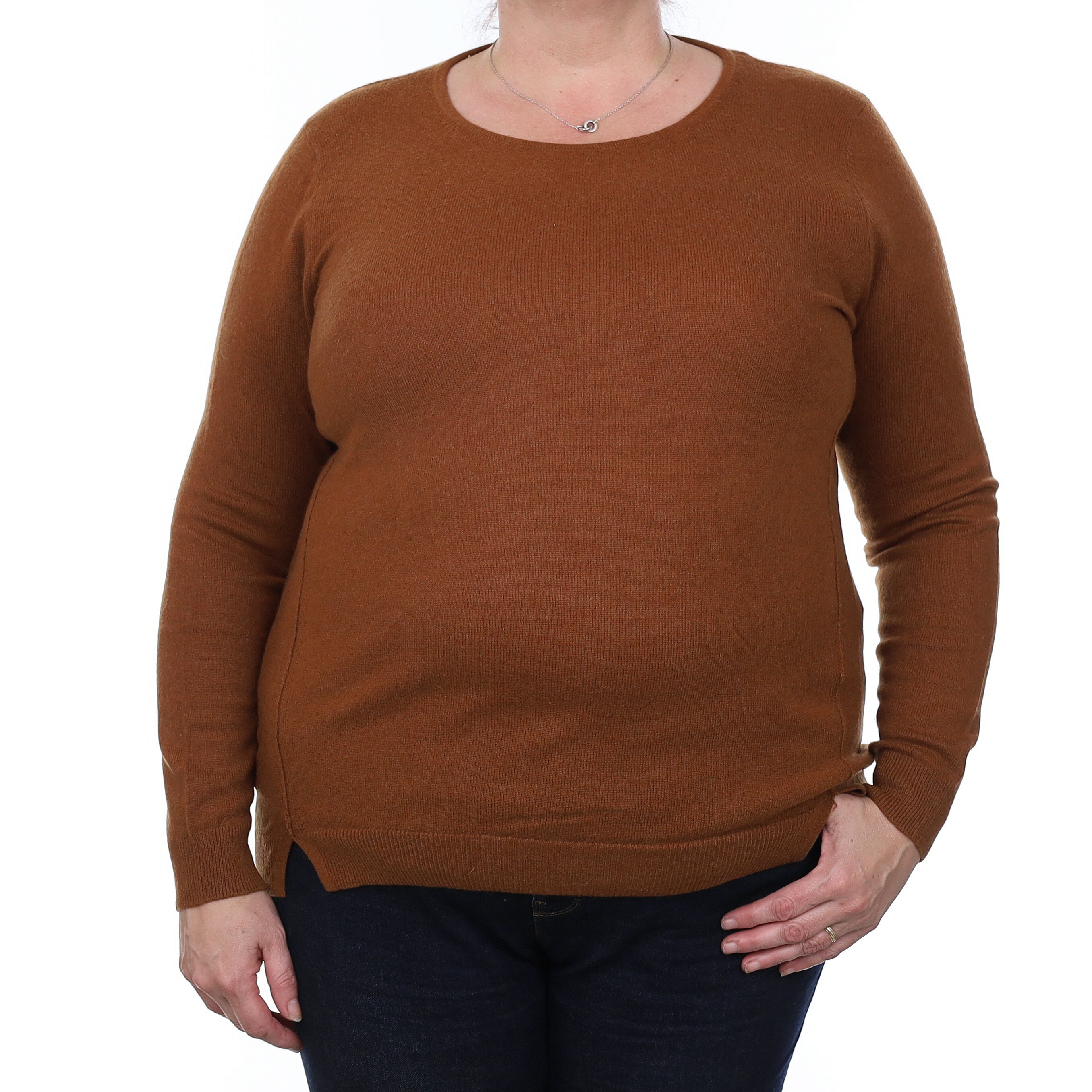 Chestnut Brown Cashmere Crew Neck Jumper Extra Large