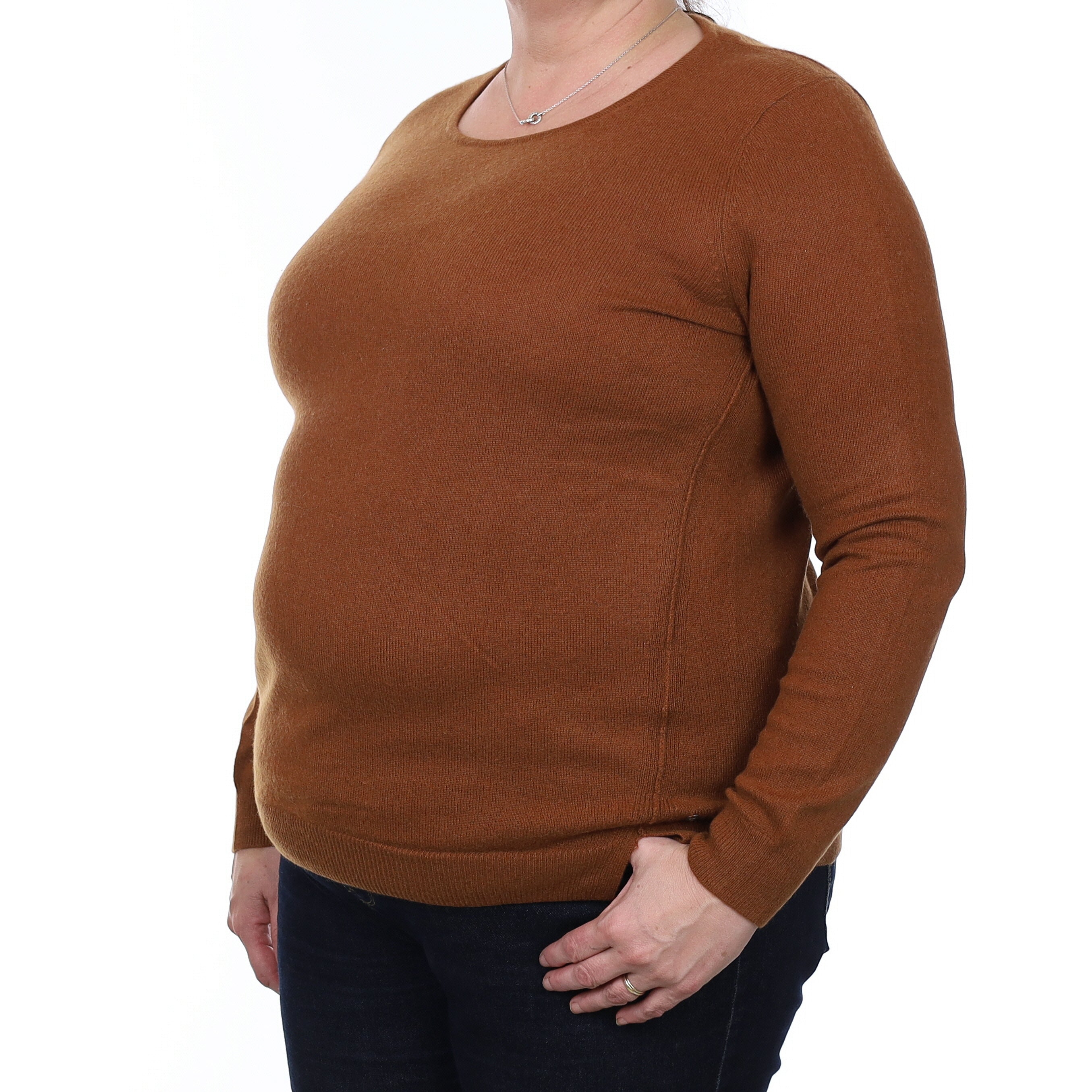 Chestnut Brown Cashmere Crew Neck Jumper Extra Large