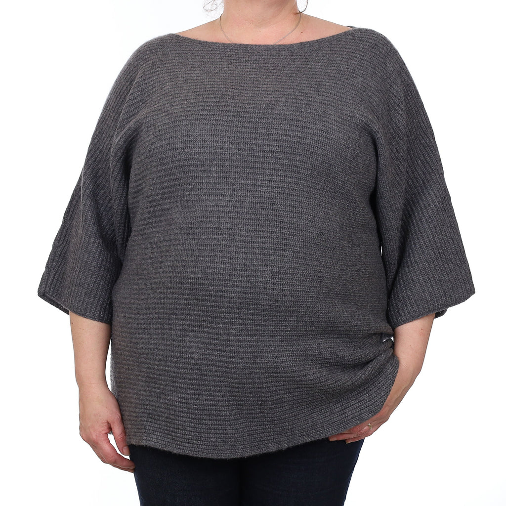 Slate Grey Chunky Cashmere Batwing Slash Neck Jumper Extra Large