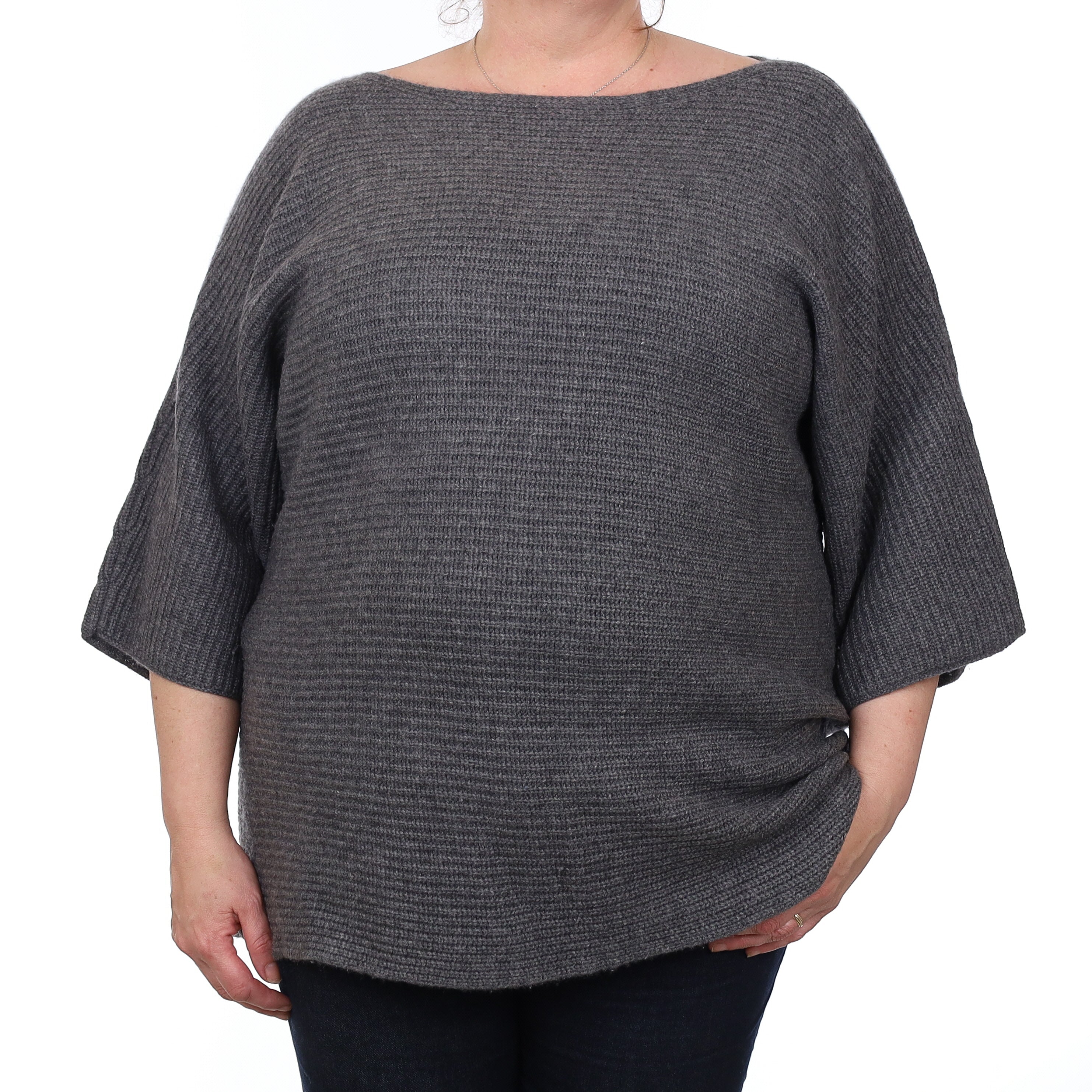 Slate Grey Chunky Cashmere Batwing Slash Neck Jumper Extra Large