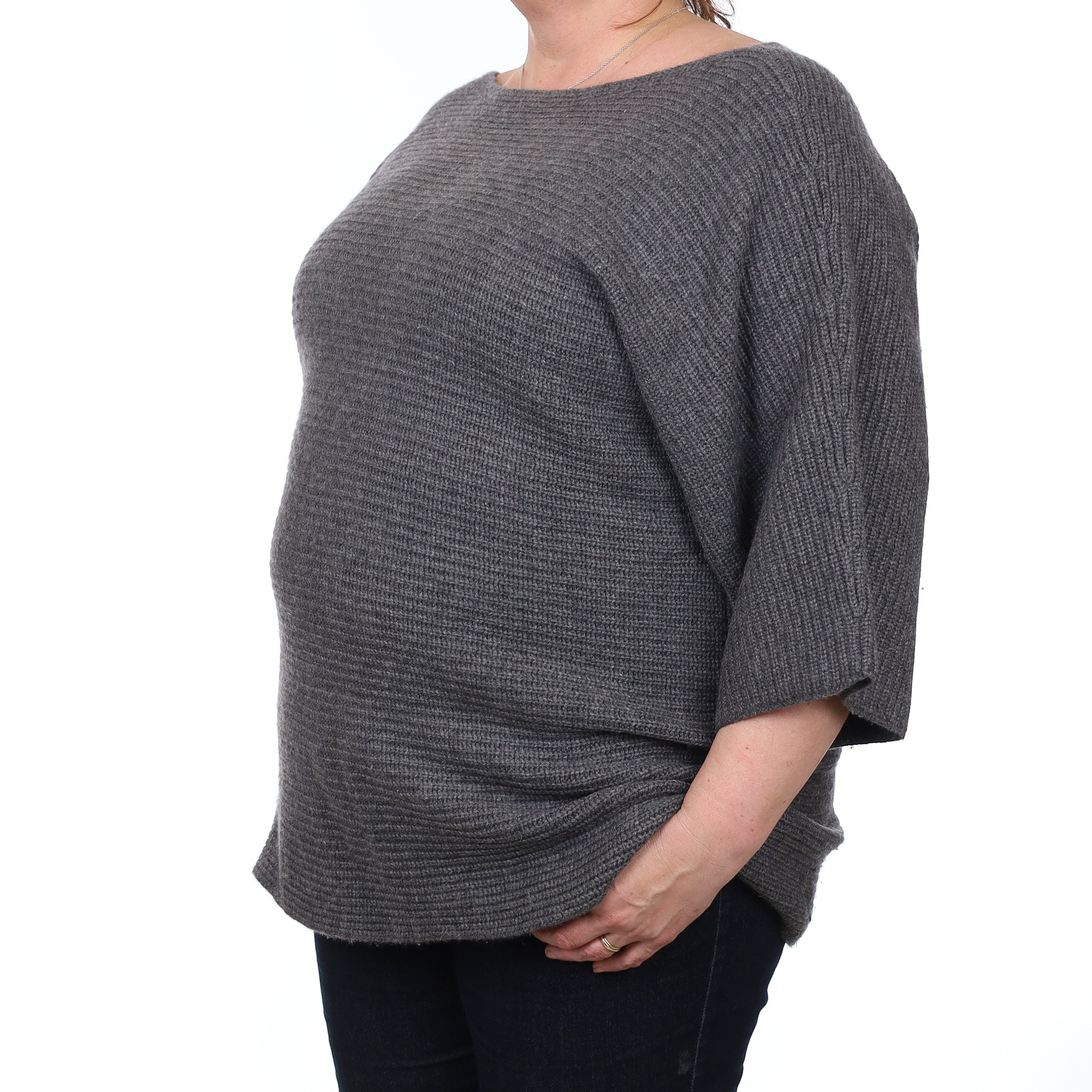 Slate Grey Chunky Cashmere Batwing Slash Neck Jumper Extra Large