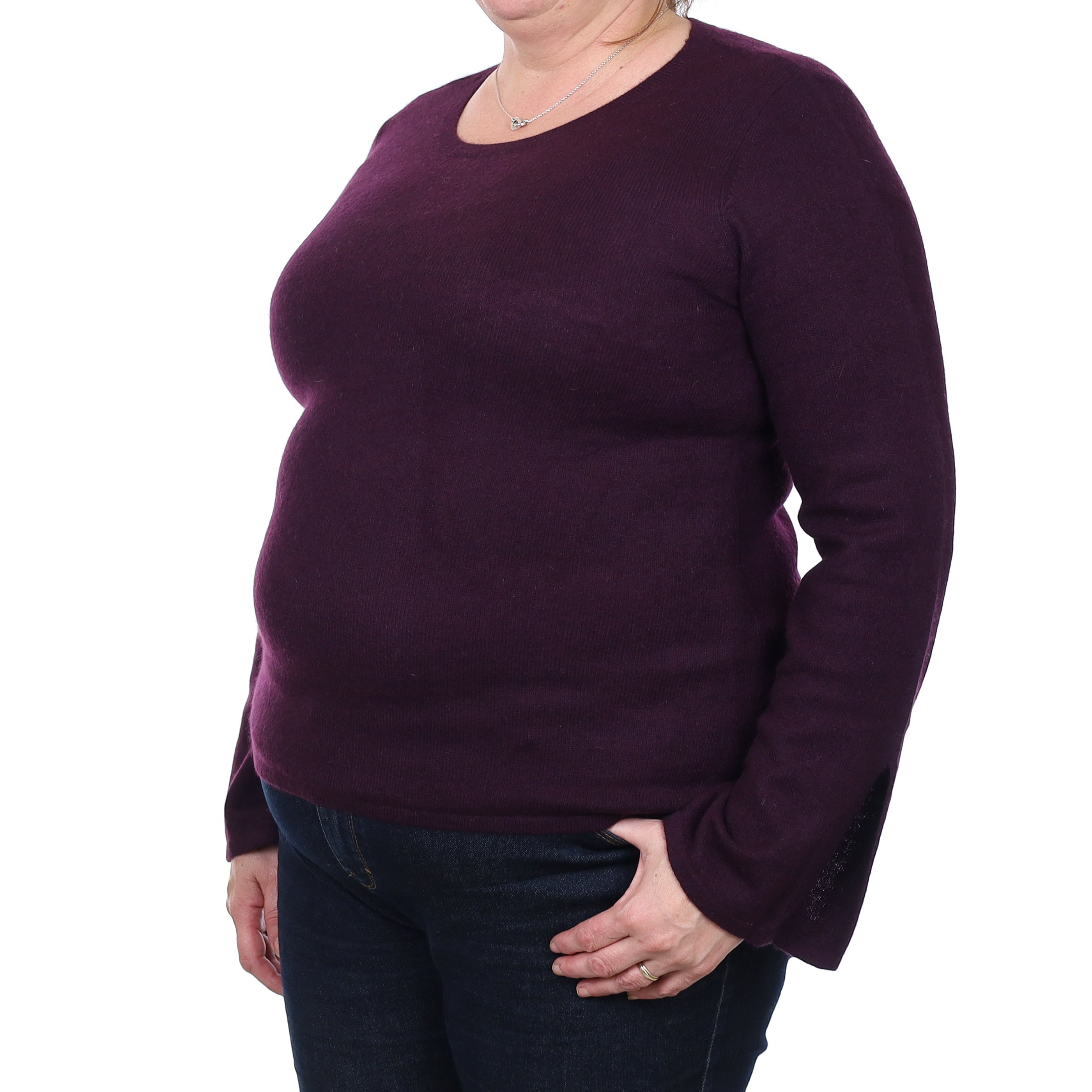 Aubergine Purple Cashmere Flared Sleeve Crew Neck Jumper Extra Large
