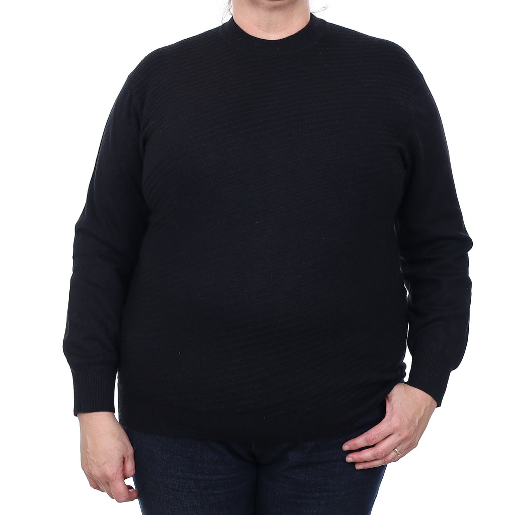 Black Rib Front Cashmere Crew Neck Jumper Extra Large