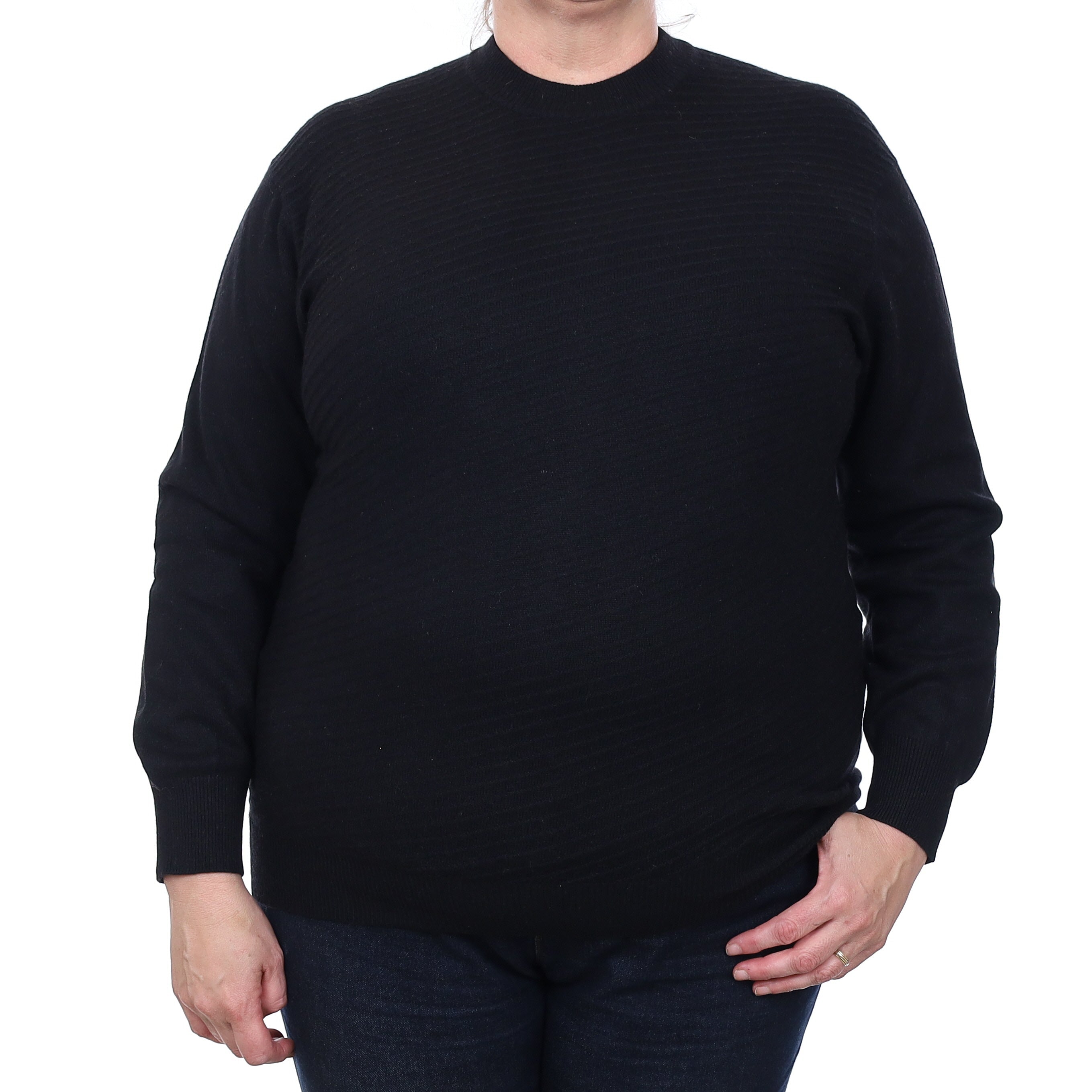 Black Rib Front Cashmere Crew Neck Jumper Extra Large