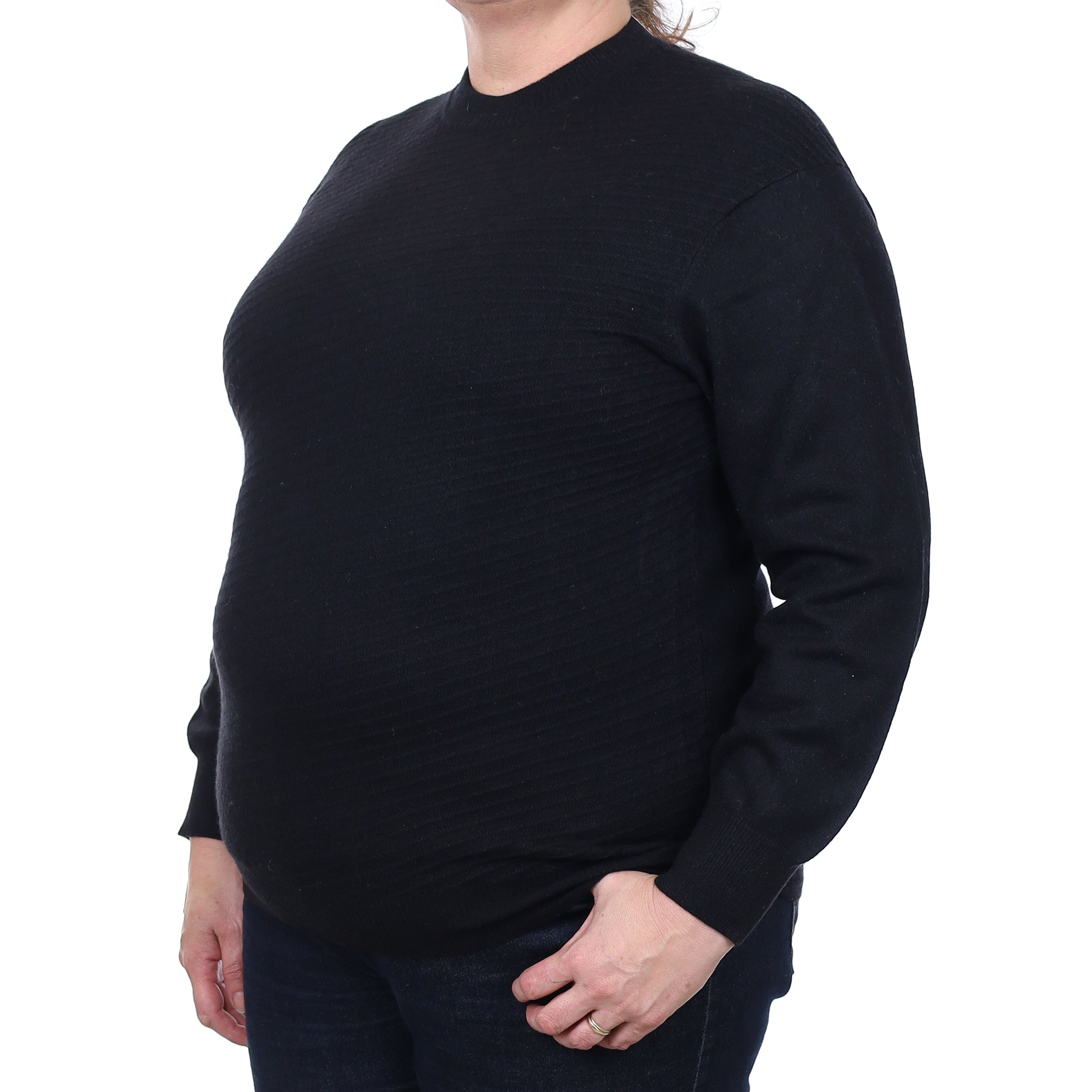 Black Rib Front Cashmere Crew Neck Jumper Extra Large