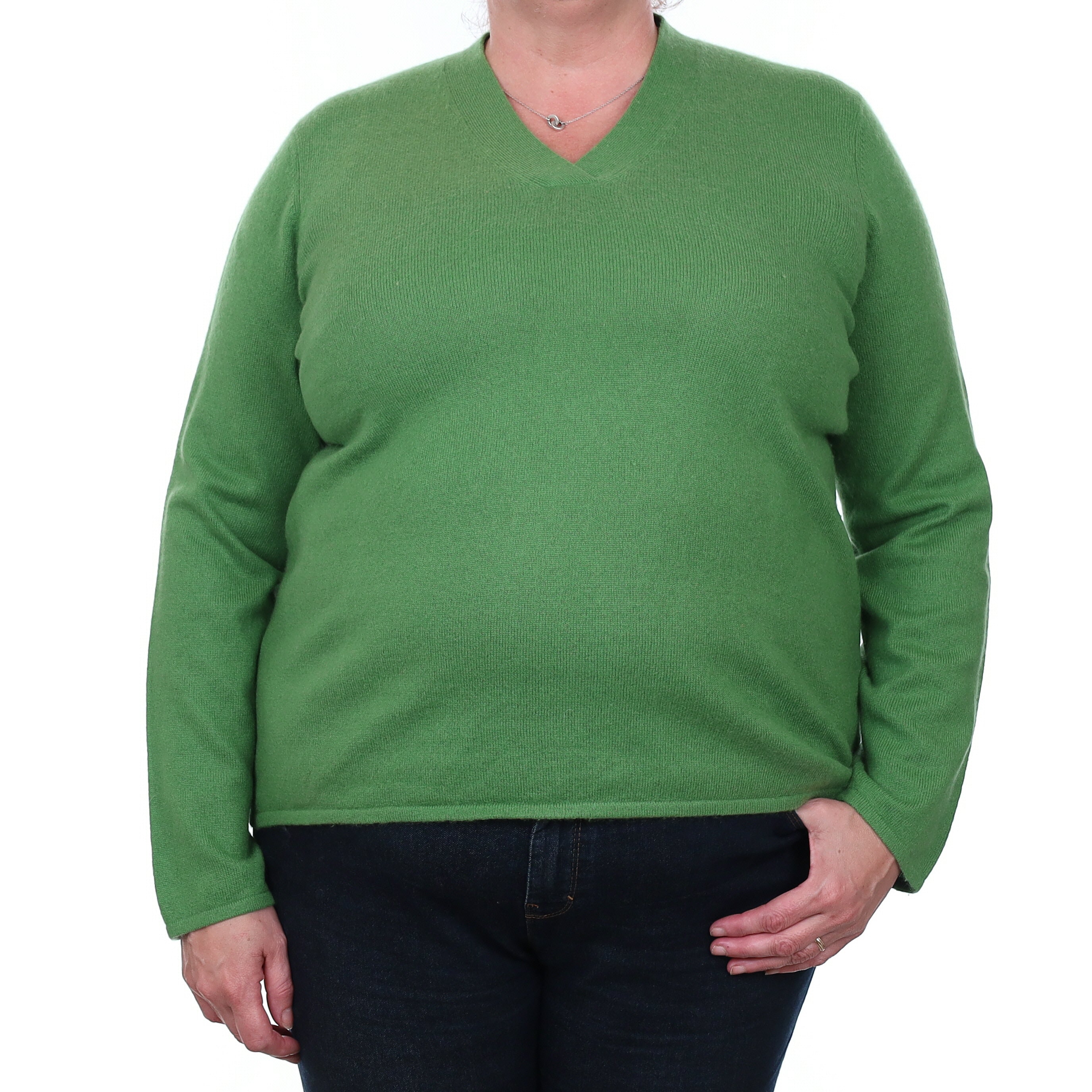 Fern Green Cashmere V Neck Jumper XXL