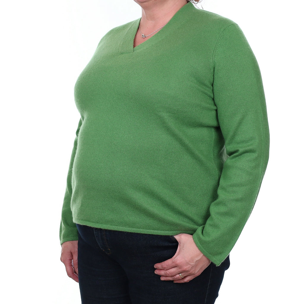 Fern Green Cashmere V Neck Jumper XXL