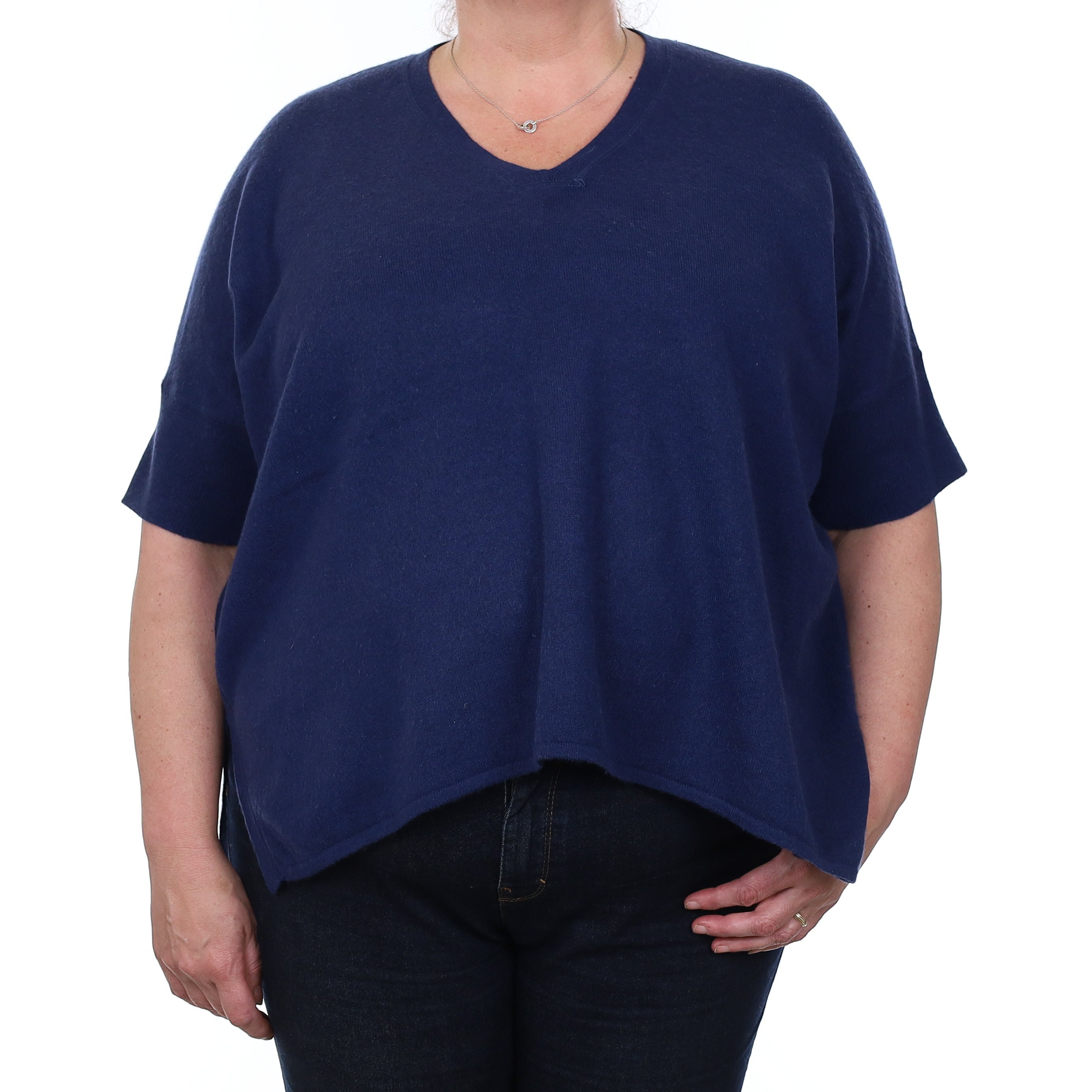 Navy Slouchy Batwing Cashmere V Neck Jumper Extra Large