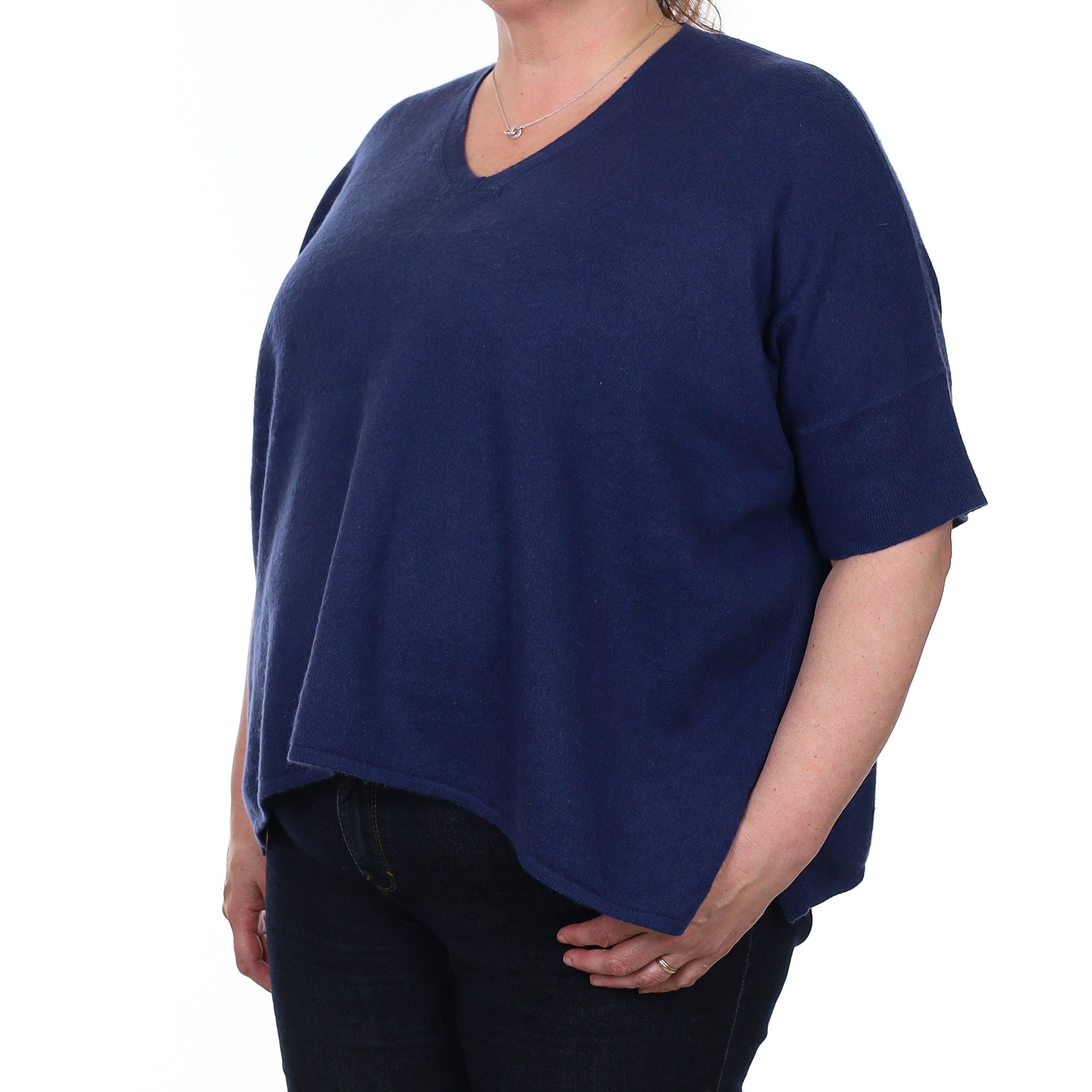 Navy Slouchy Batwing Cashmere V Neck Jumper Extra Large