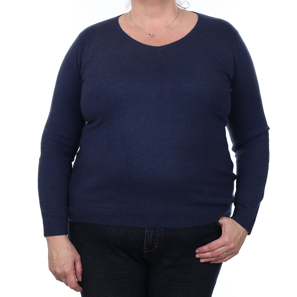 Navy Blue Cashmere V Neck Jumper Extra Large