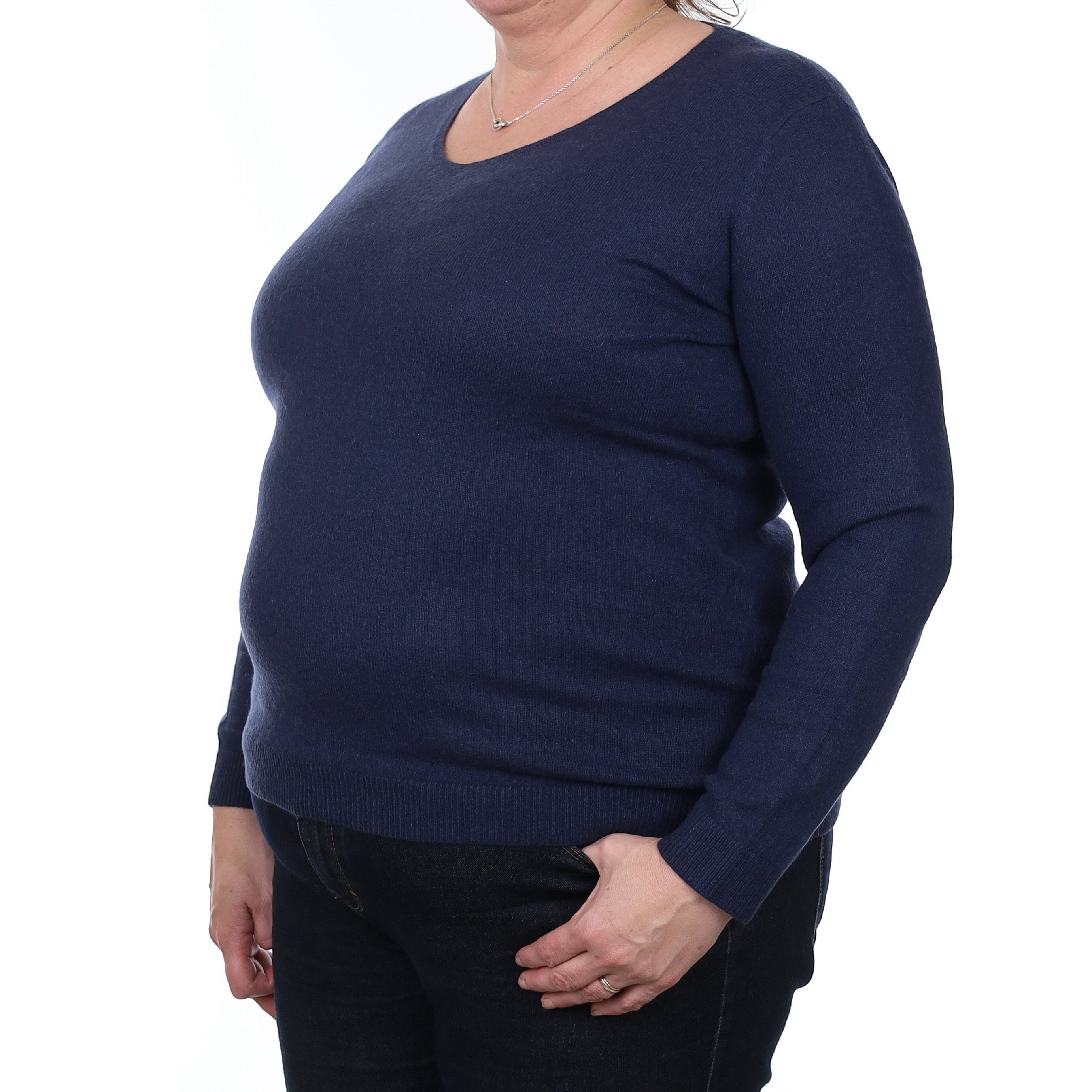 Navy Blue Cashmere V Neck Jumper Extra Large