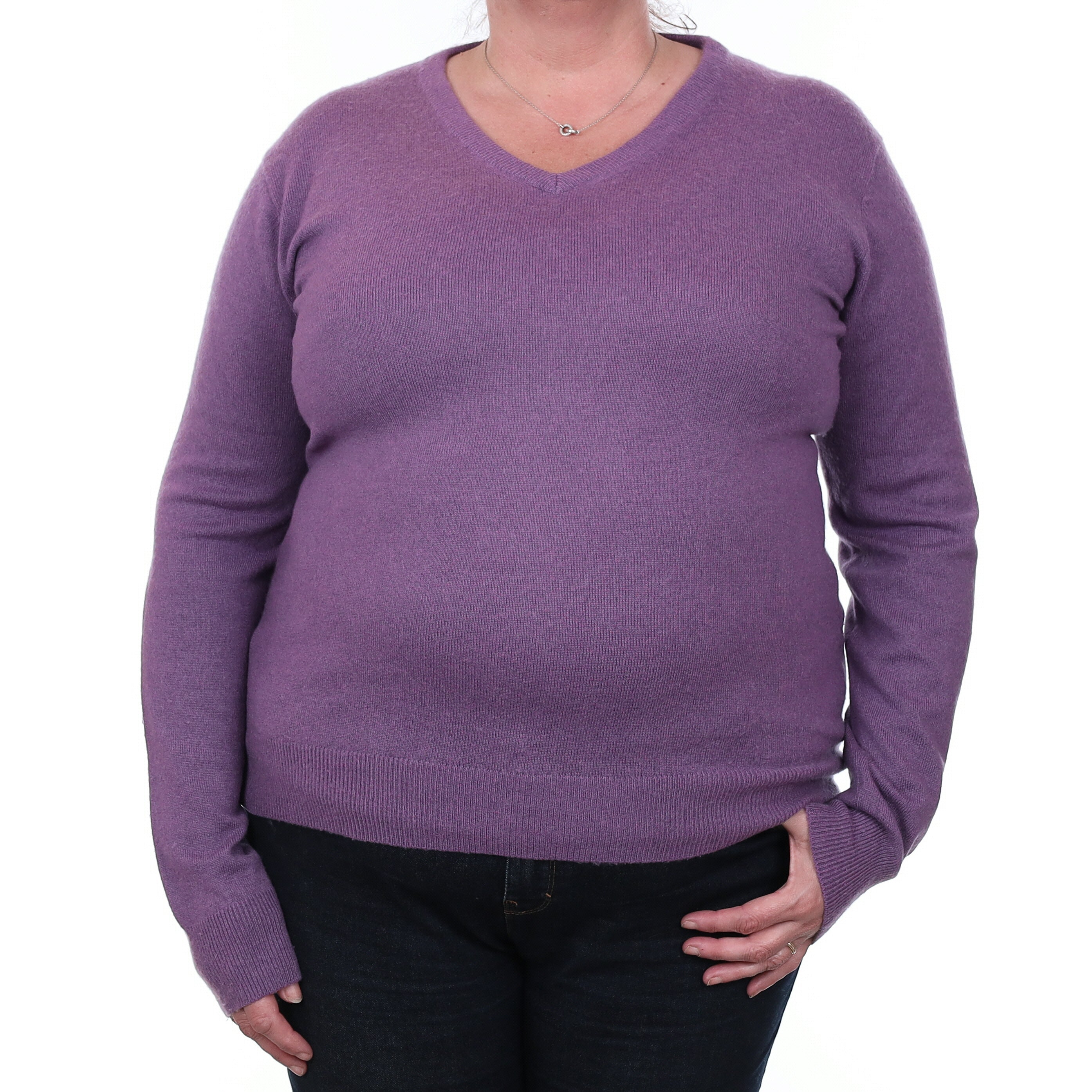 Hazy Purple Cashmere V Neck Jumper Extra Large