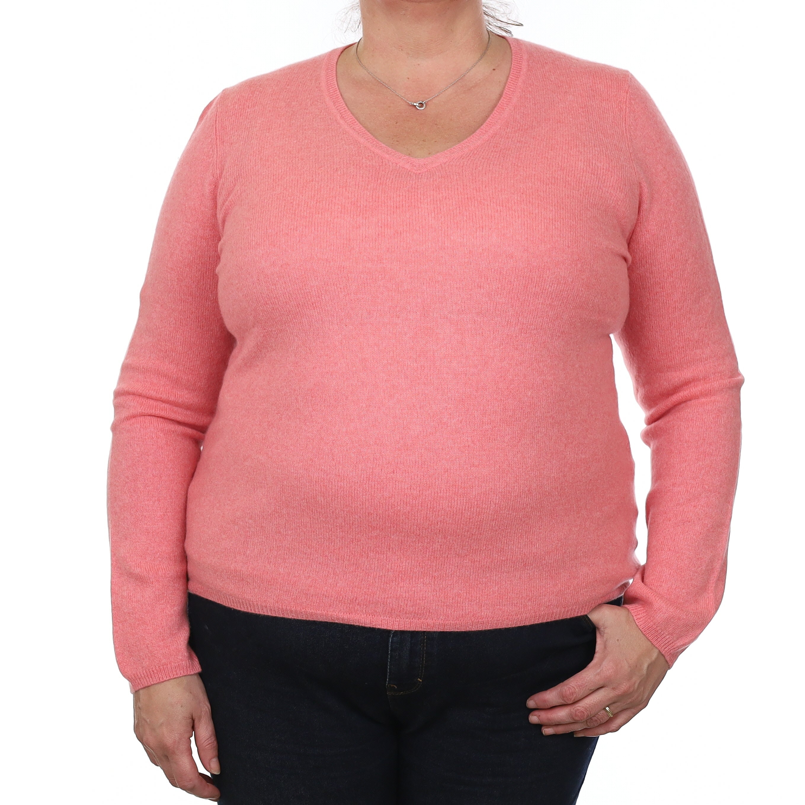 Flamingo Pink Cashmere V Neck Jumper Extra Large