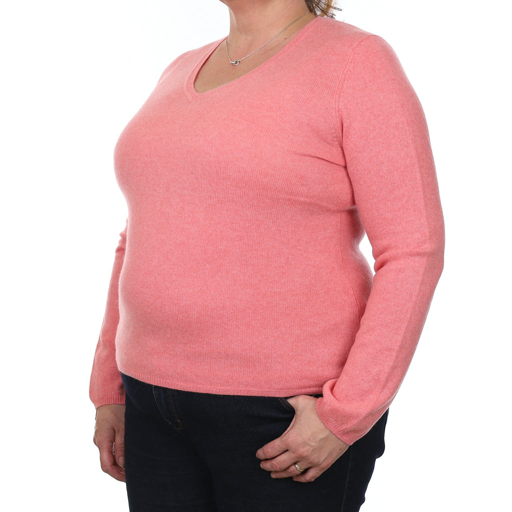 Flamingo Pink Cashmere V Neck Jumper Extra Large