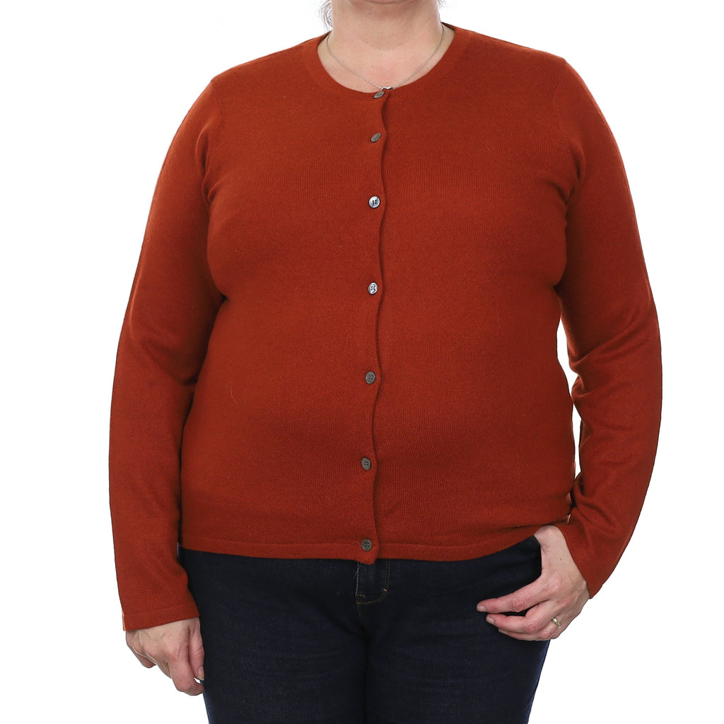 Orvis Paprika Orange Cashmere Crew Neck Cardigan Extra Large