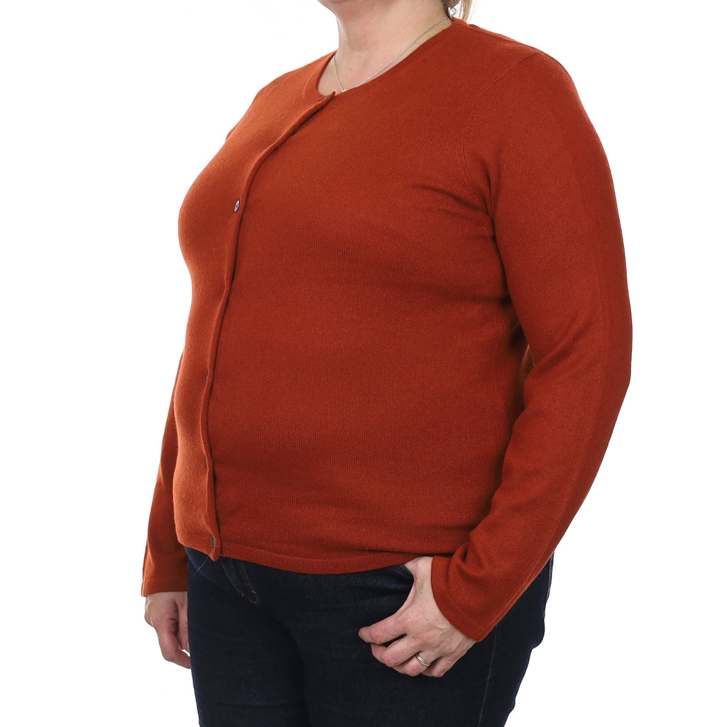 Orvis Paprika Orange Cashmere Crew Neck Cardigan Extra Large