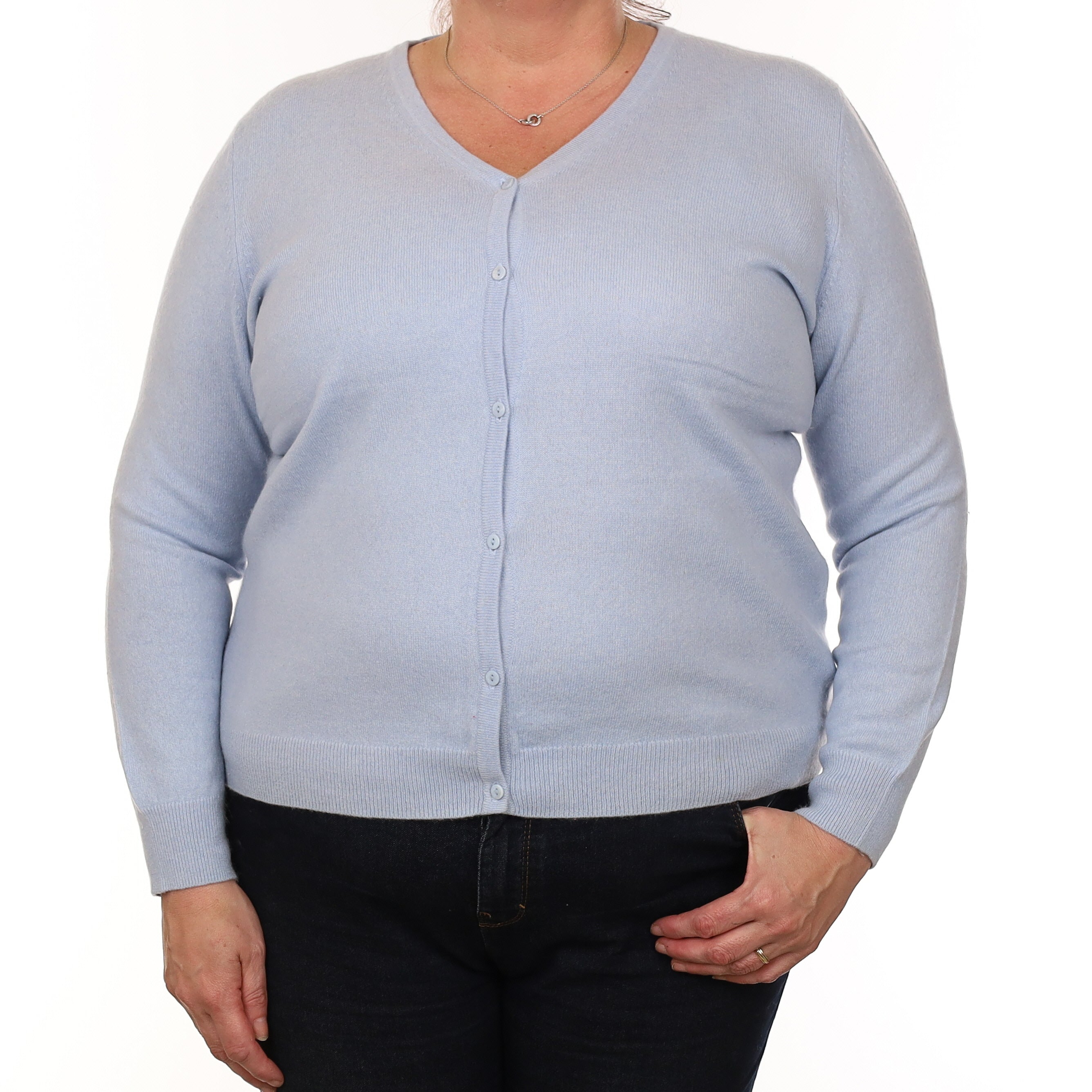 Powder Blue Cashmere V Neck Cardigan Extra Large