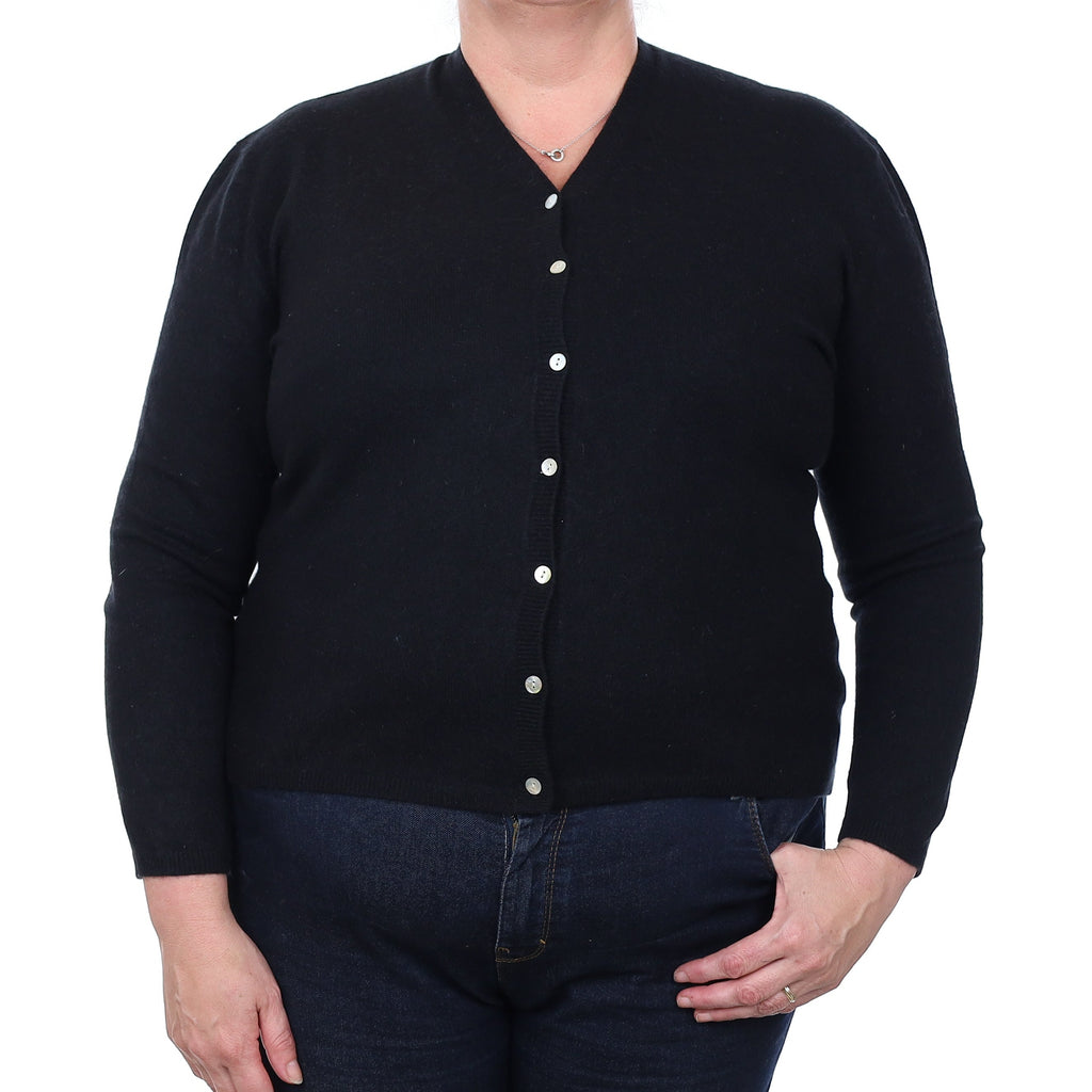 Black Cashmere V Neck Cardigan Extra Large