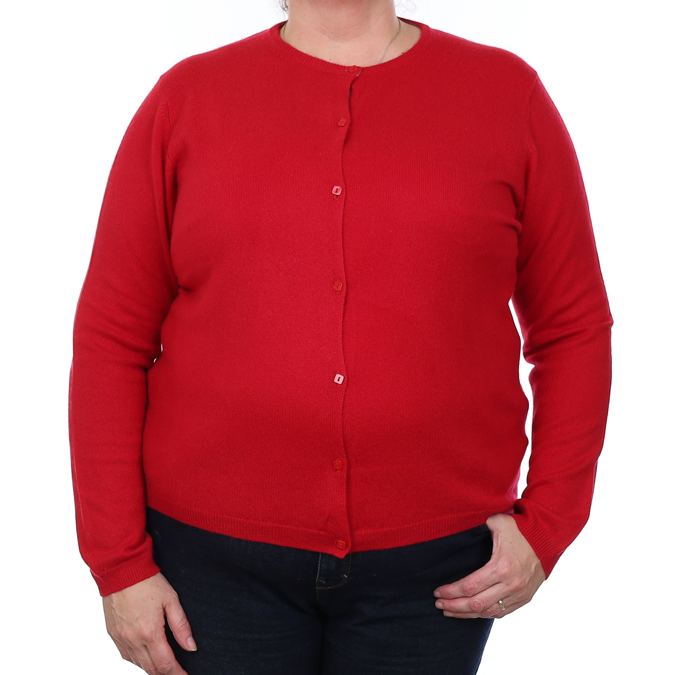 Ruby Red Cashmere Crew Neck Cardigan Extra Large