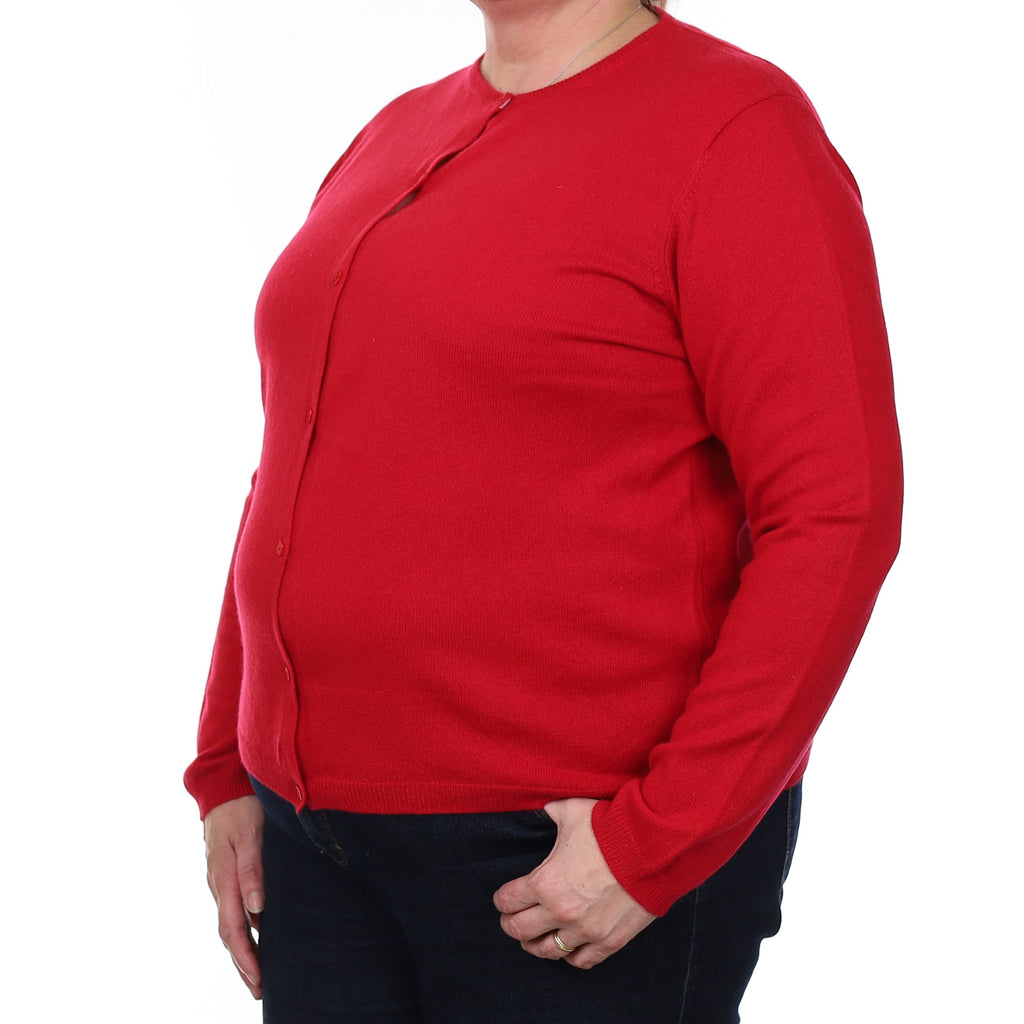Ruby Red Cashmere Crew Neck Cardigan Extra Large