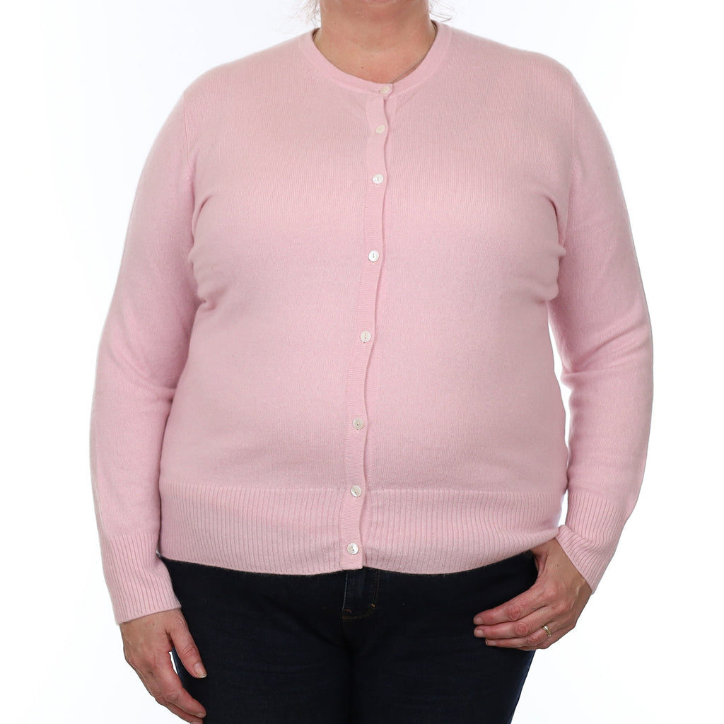 Carnation Pink Cashmere Crew Neck Cardigan Extra Large