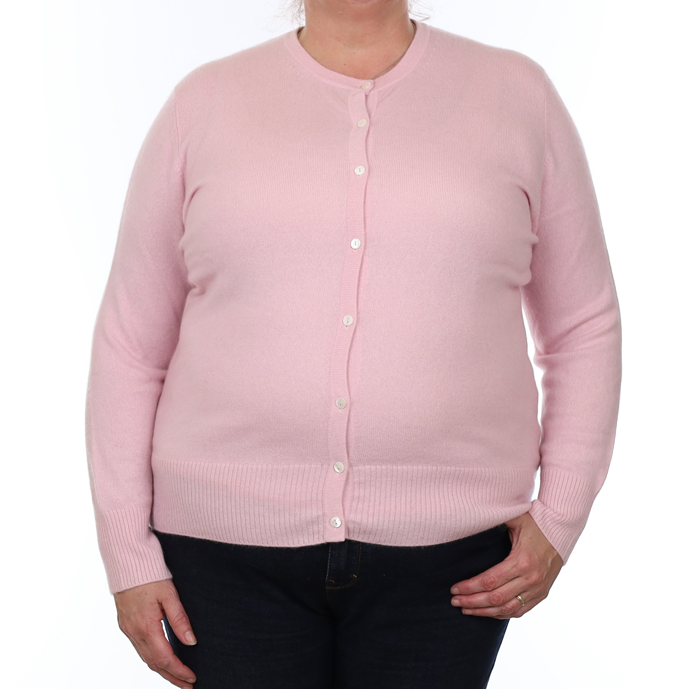 Carnation Pink Cashmere Crew Neck Cardigan Extra Large