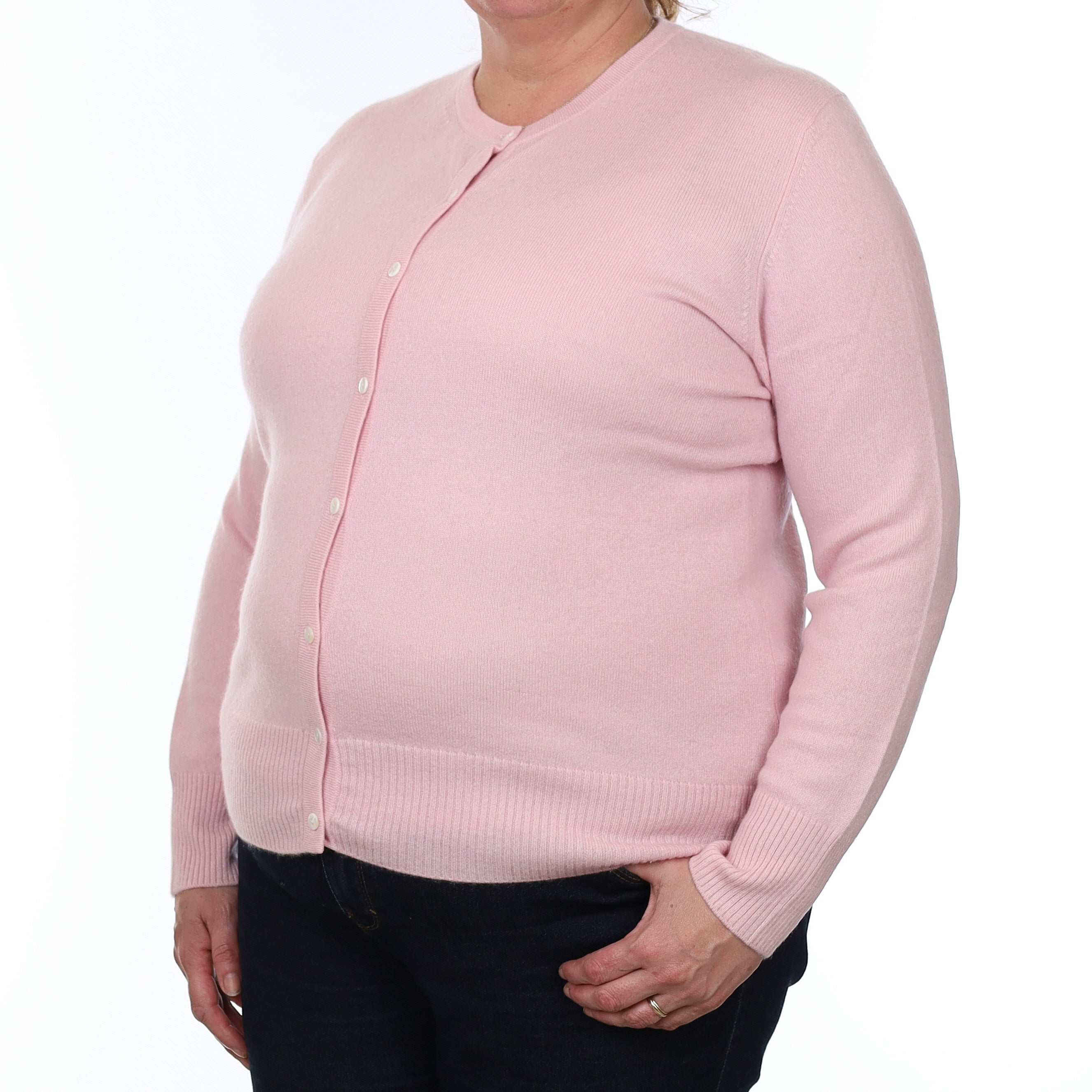Carnation Pink Cashmere Crew Neck Cardigan Extra Large