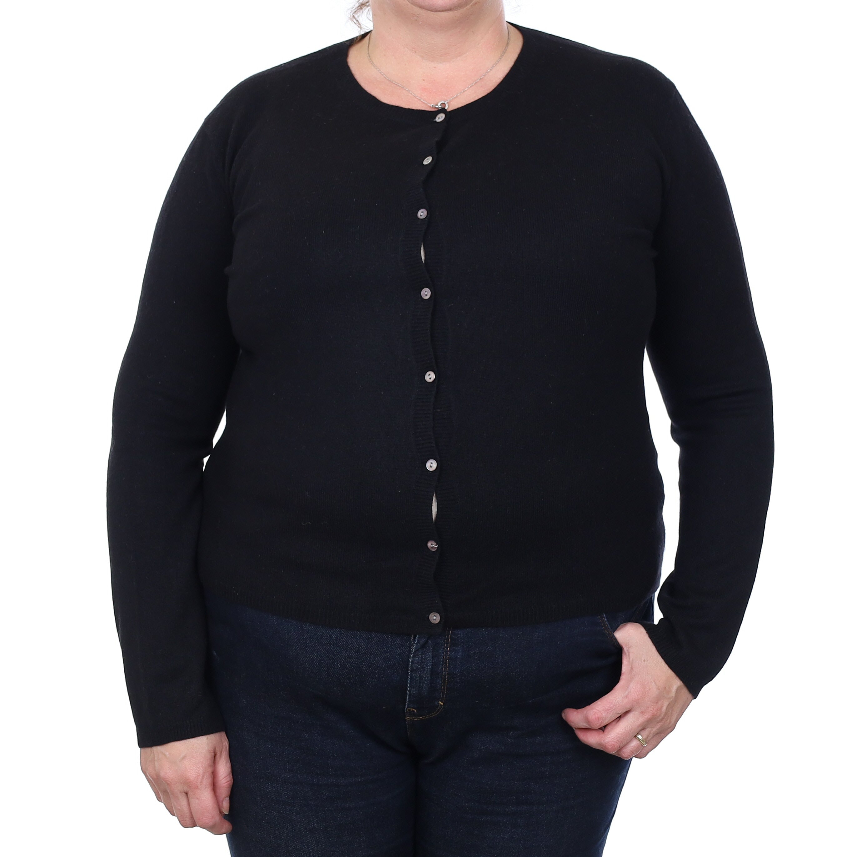Black Cashmere Crew Neck Cardigan Extra Large