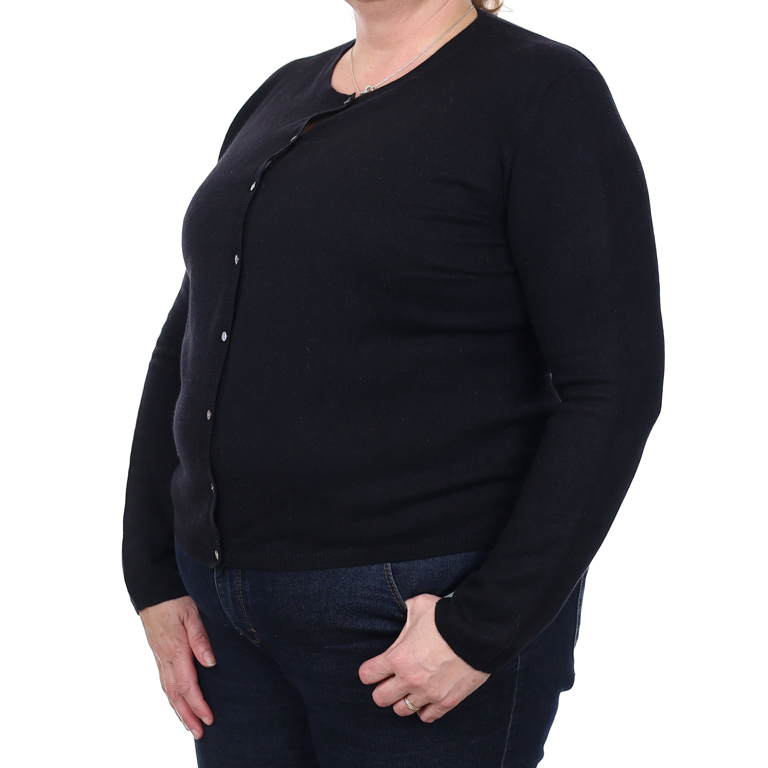 Black Cashmere Crew Neck Cardigan Extra Large