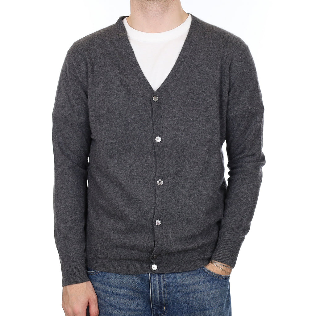 Men's Slate Grey Cashmere V Neck Jumper Large