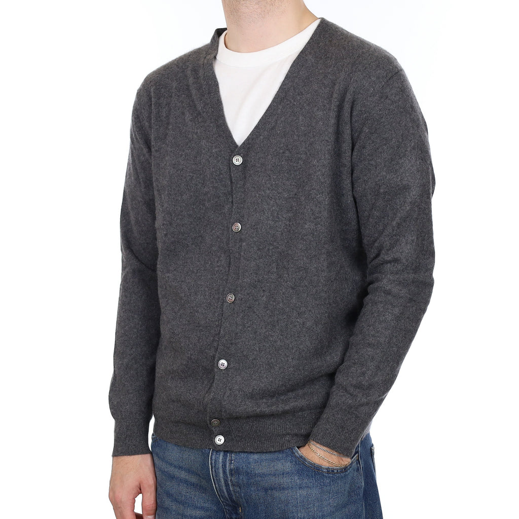 Men's Slate Grey Cashmere V Neck Jumper Large