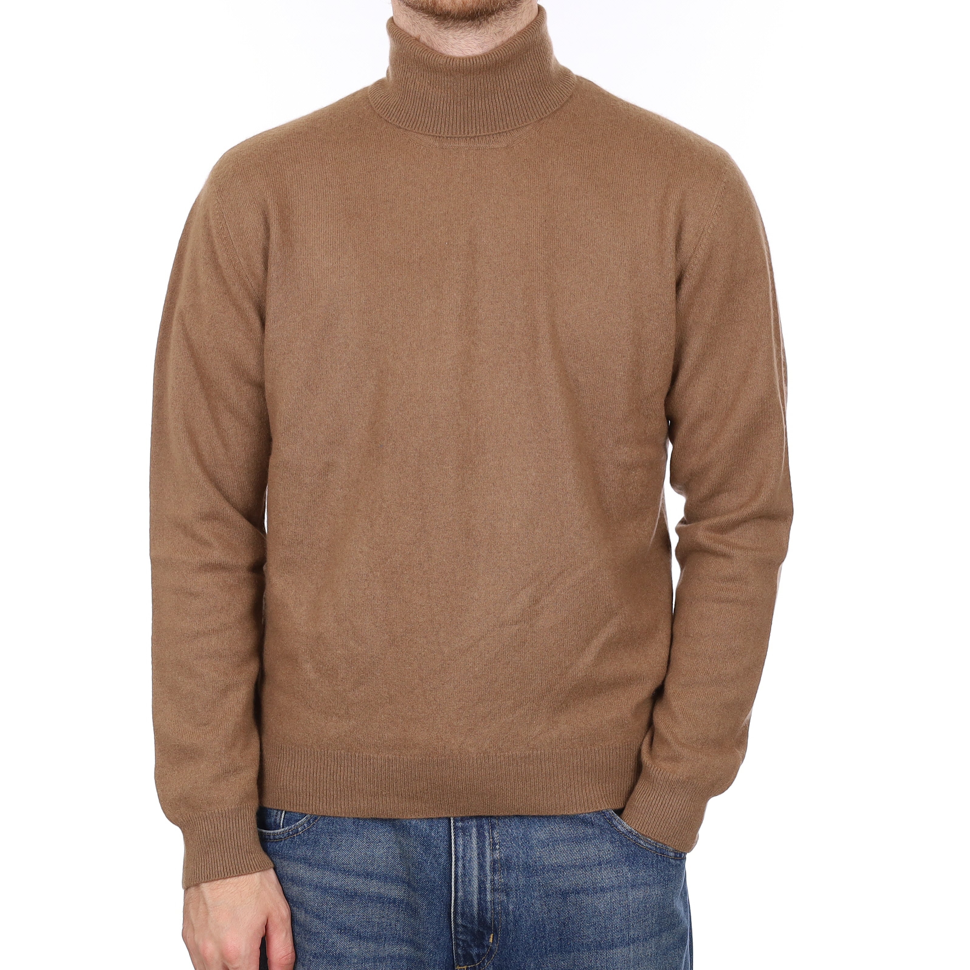 Men's Yorn Toffee Brown Cashmere Polo Neck Jumper Large